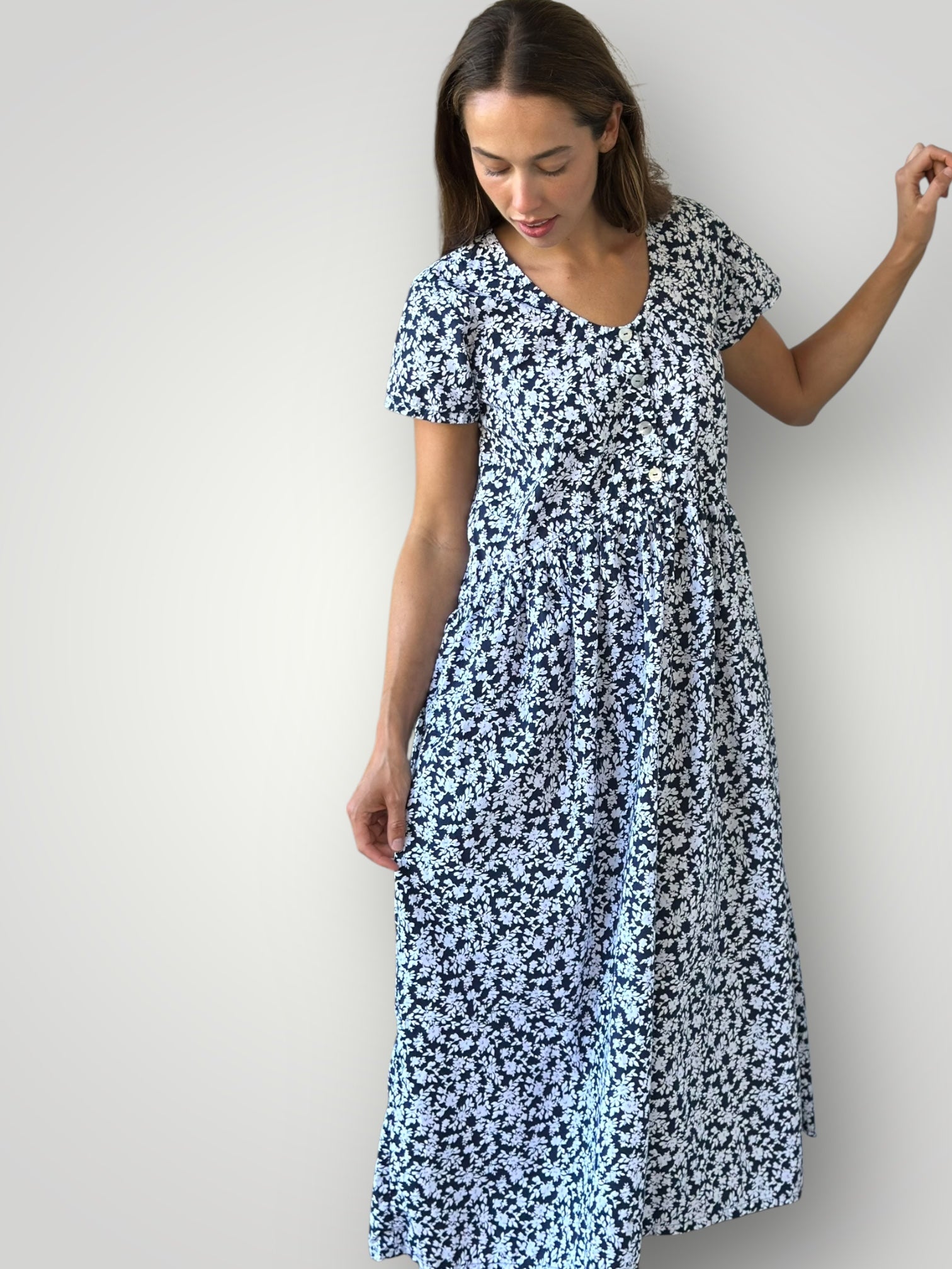 audrey dress - navy flower cotton Apparel
