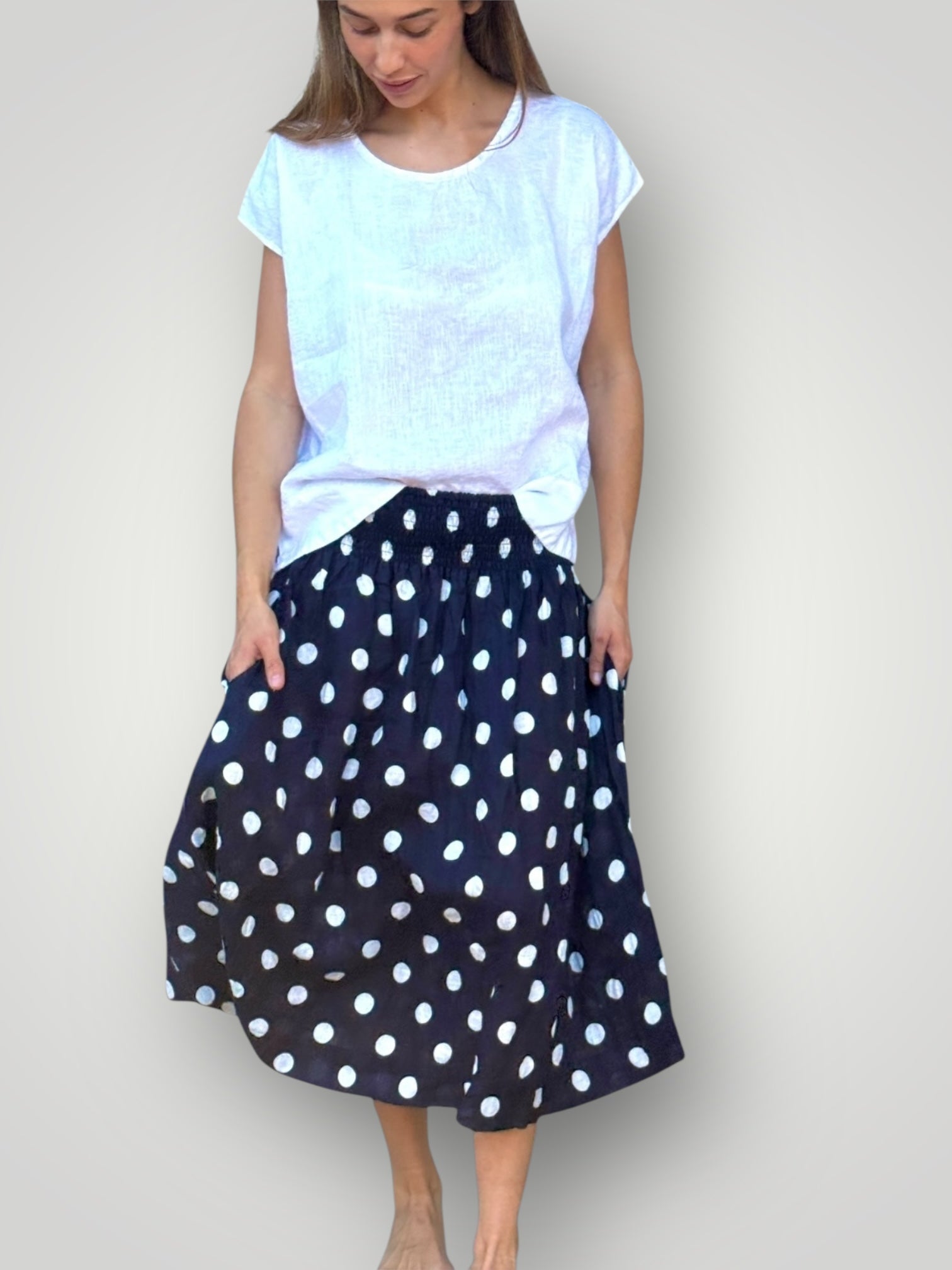 lola skirt - navy spot linen Apparel