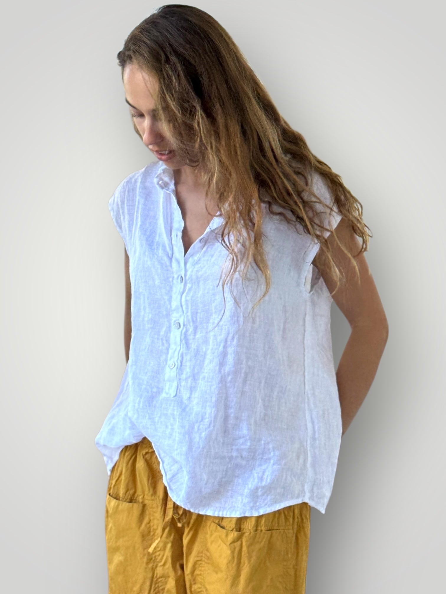 lexi top- white linen Apparel