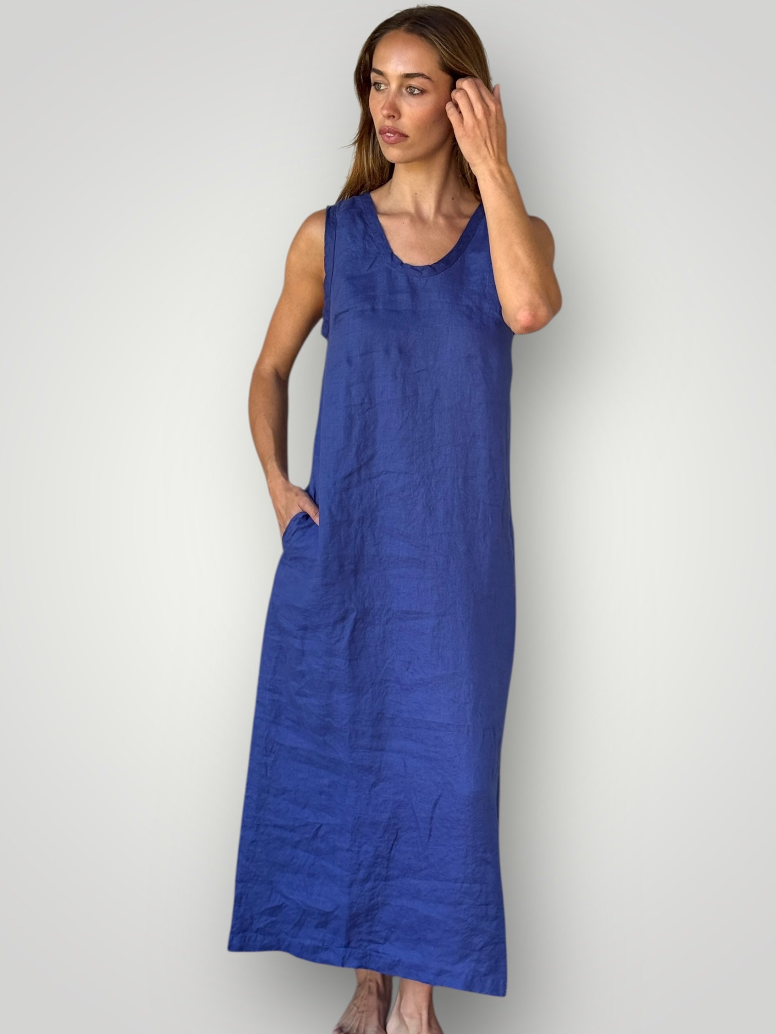 imogen dress-blue dusk linen