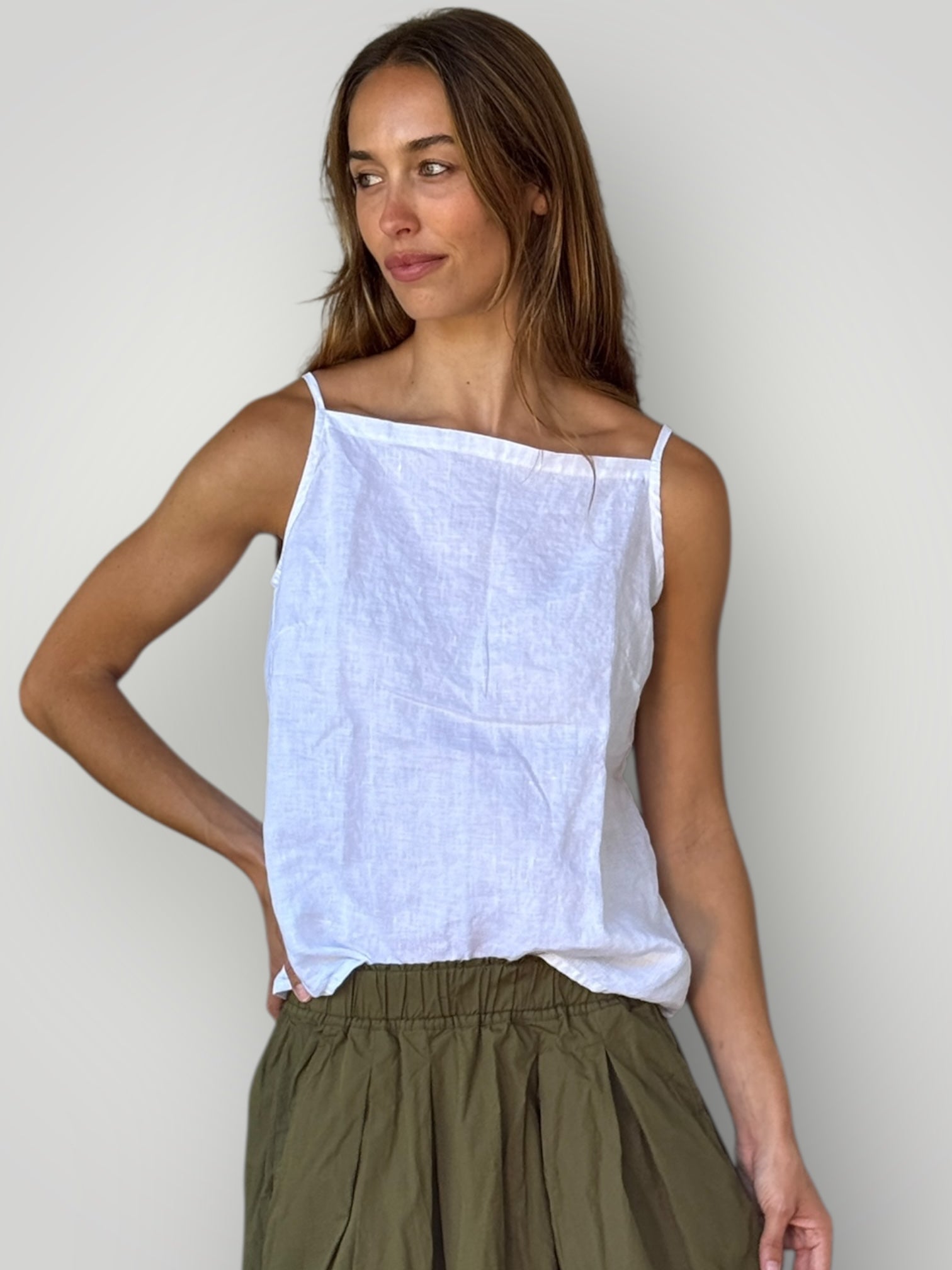milly tank - white linen Apparel