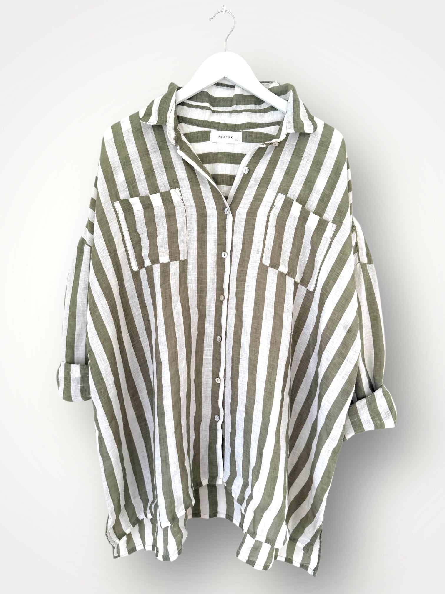 aiden boyfriend shirt -sage stripe linen Apparel