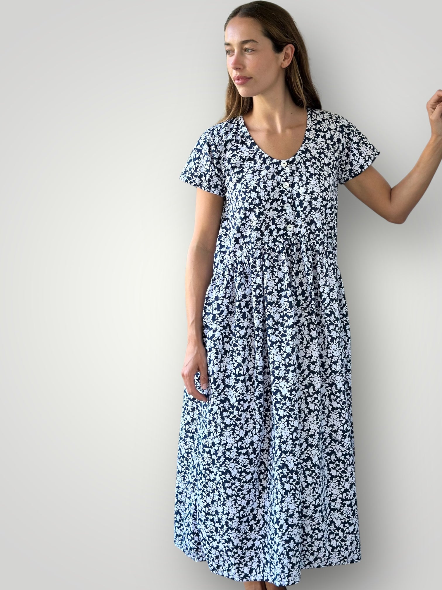 audrey dress - navy flower cotton Apparel