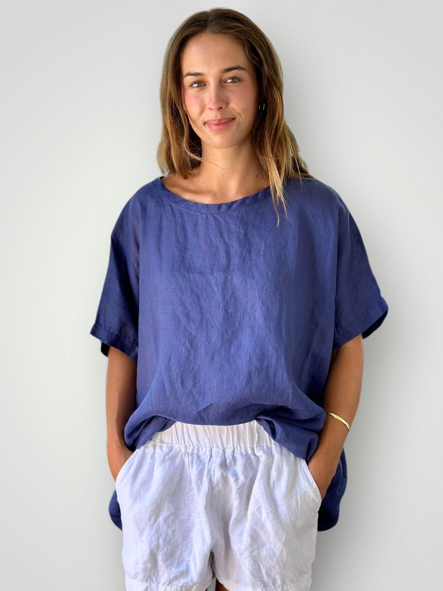 rachael top - blue dusk linen Apparel