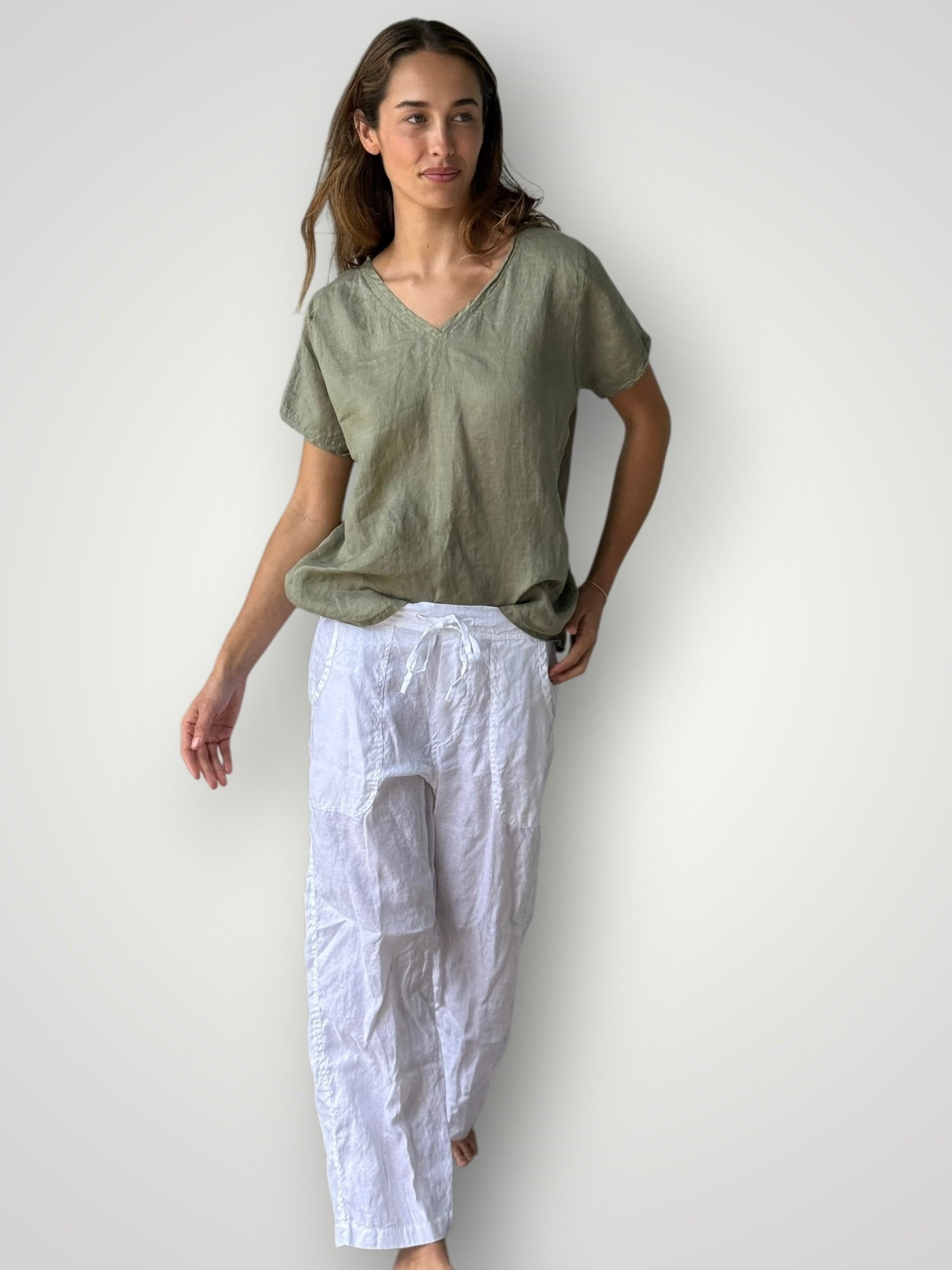 fleur straight leg pants - white linen Apparel