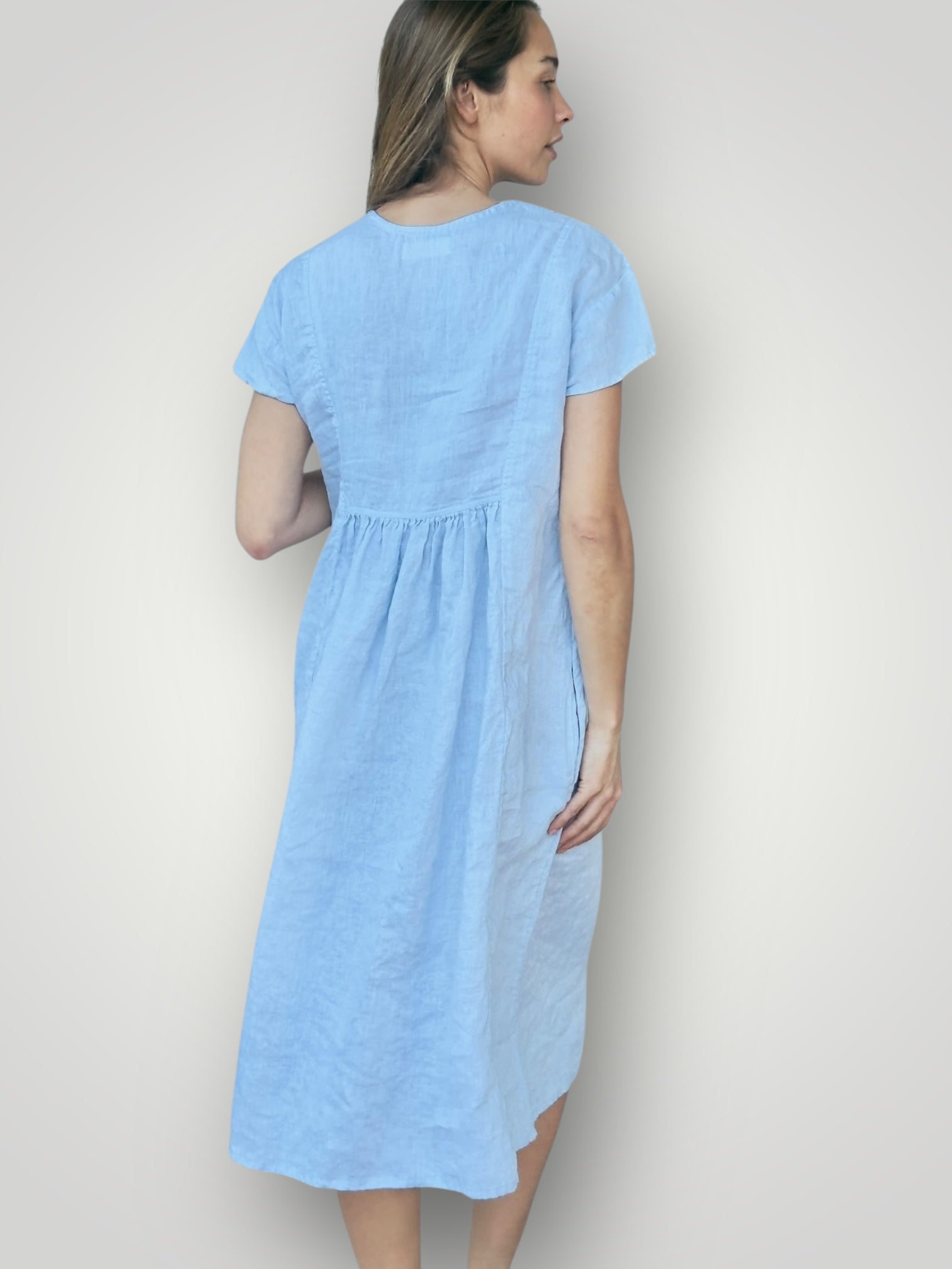 nellie dress-soft blue linen