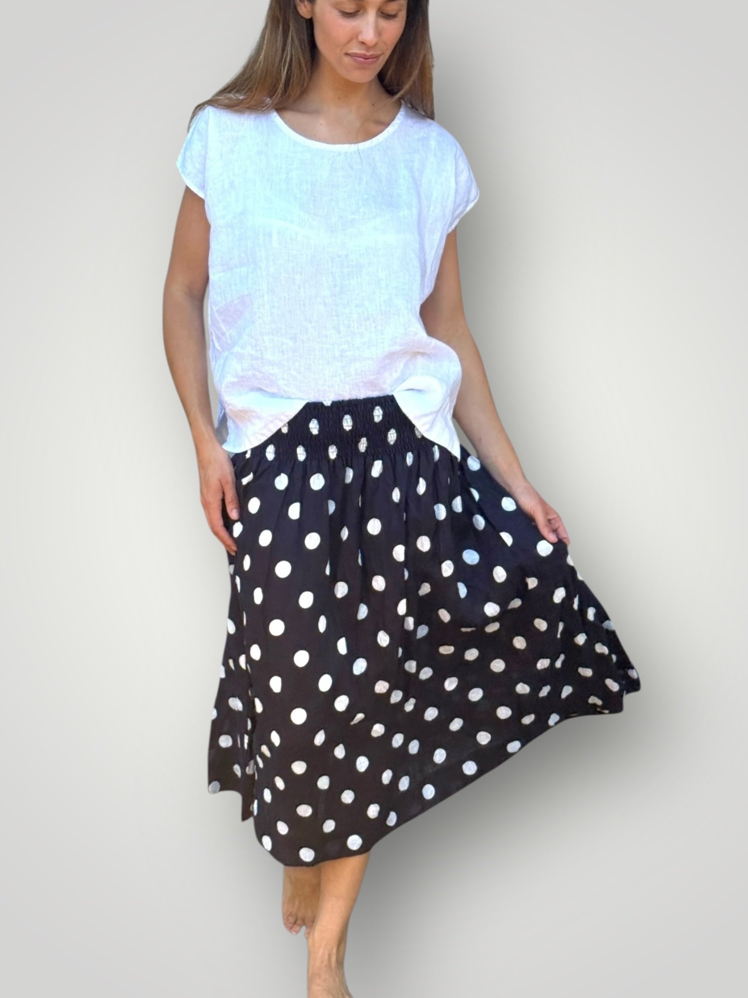lola skirt - navy spot linen Apparel