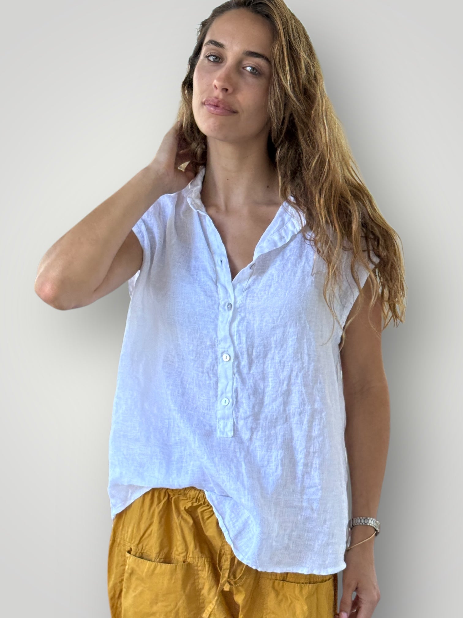 lexi top- white linen Apparel