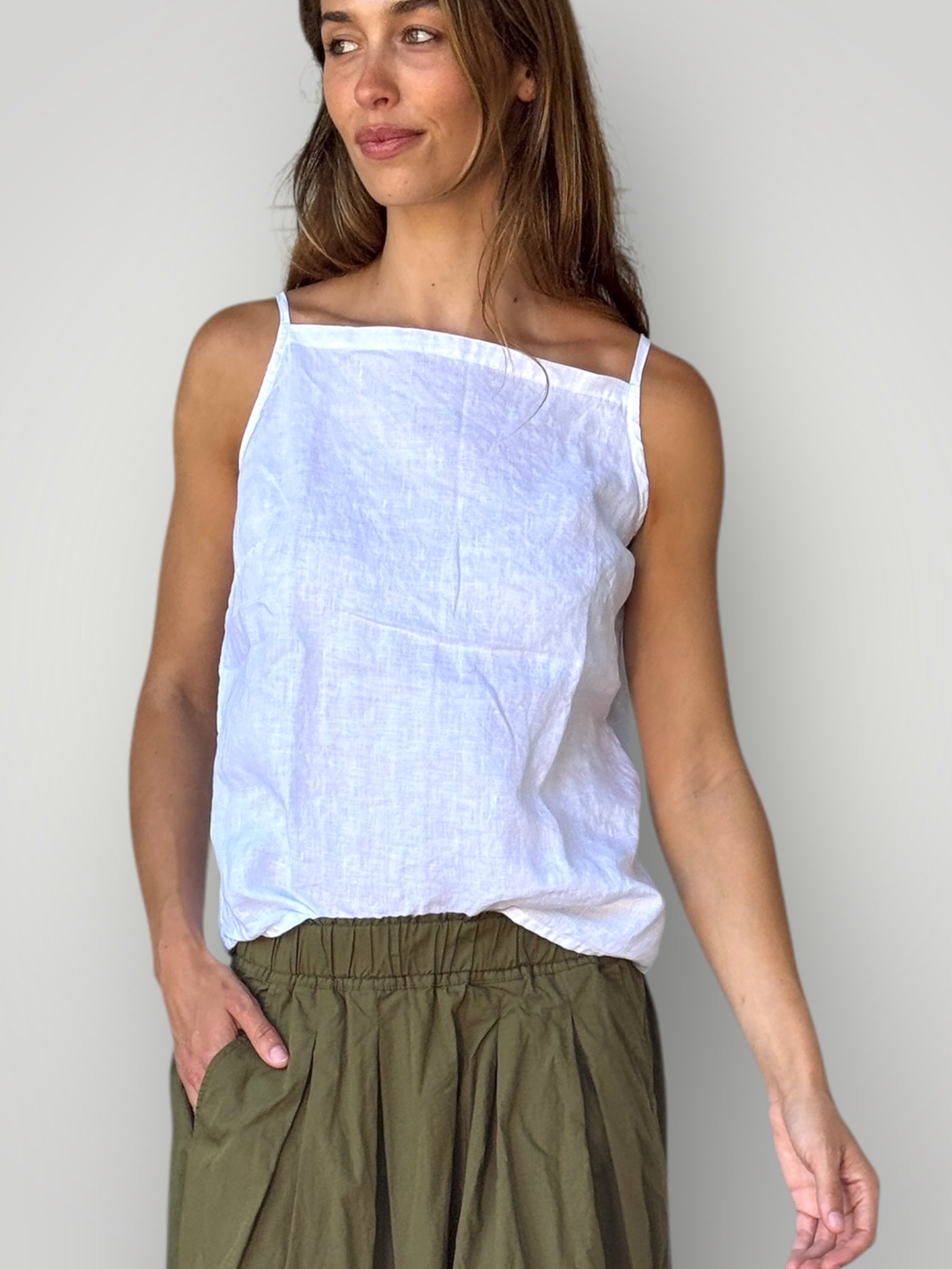 milly tank - white linen Apparel