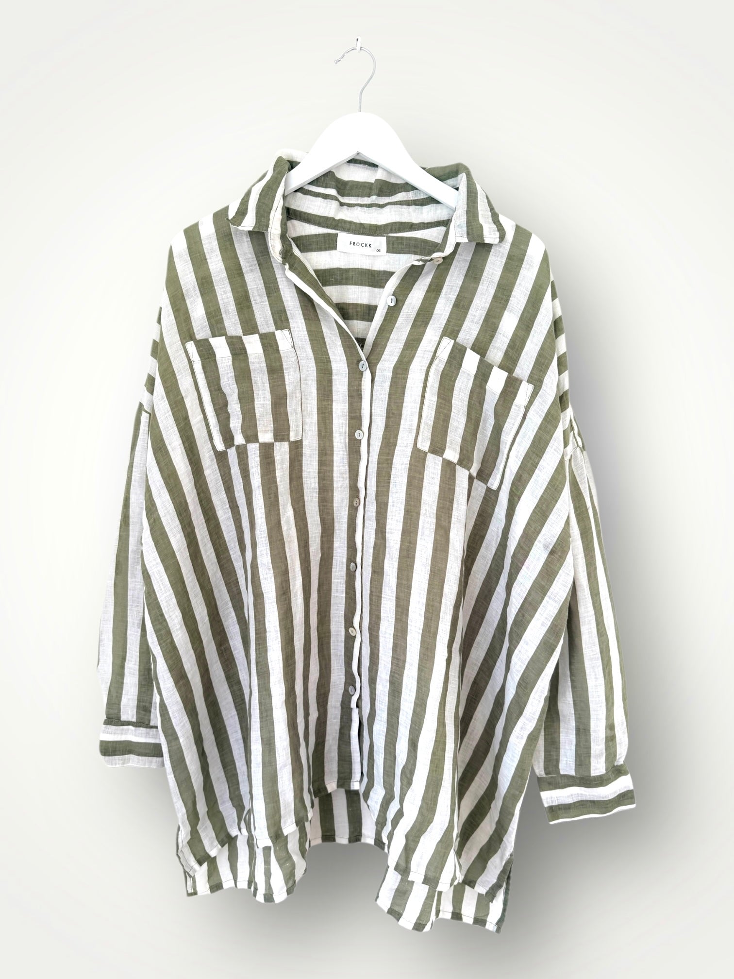 aiden boyfriend shirt -sage stripe linen Apparel