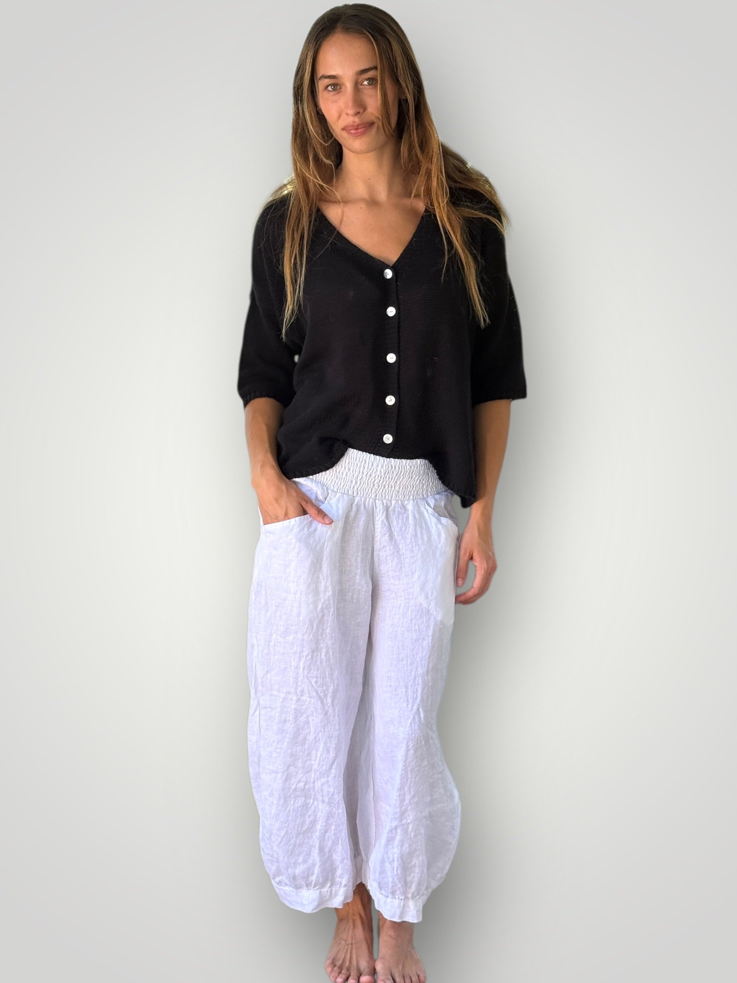 jackie pant-white linen Apparel