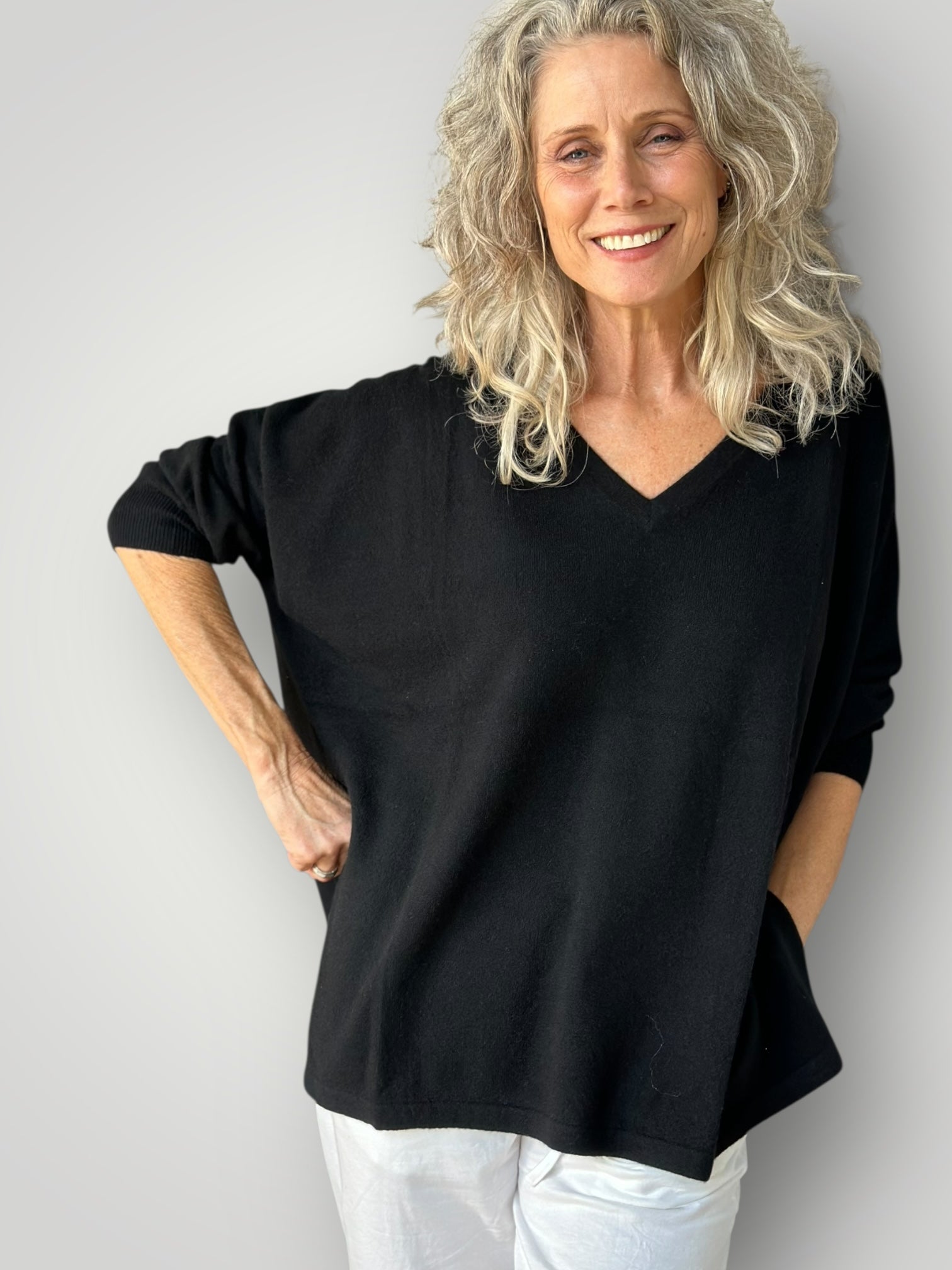 relaxed boyfriend knit-black cashmere Apparel