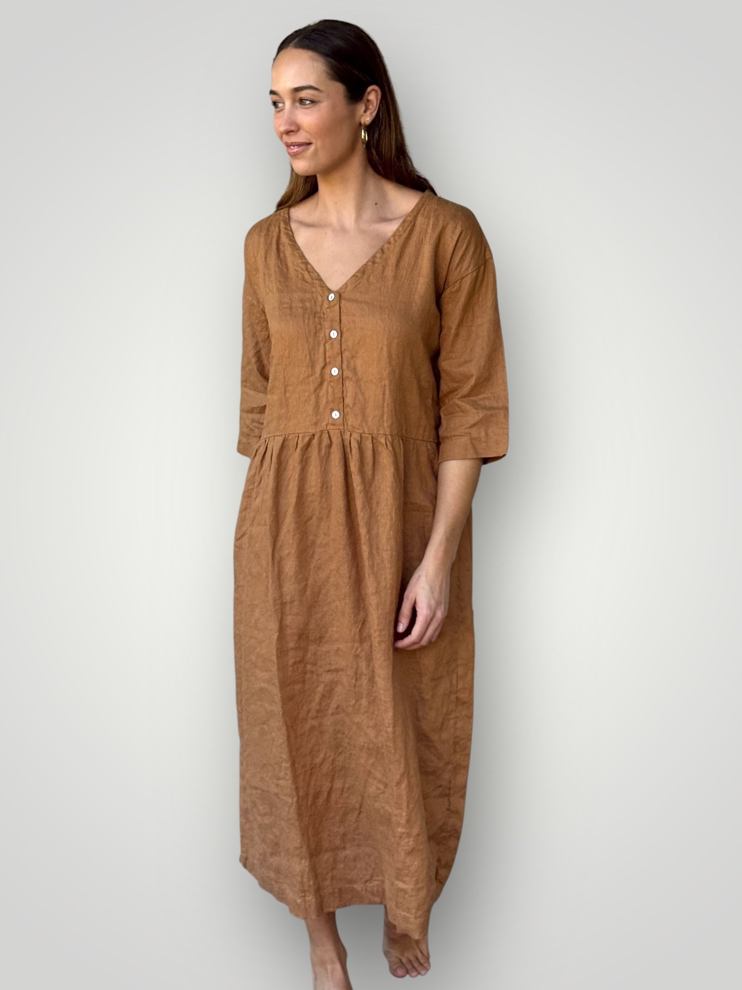 heidi dress - caramel linen Apparel