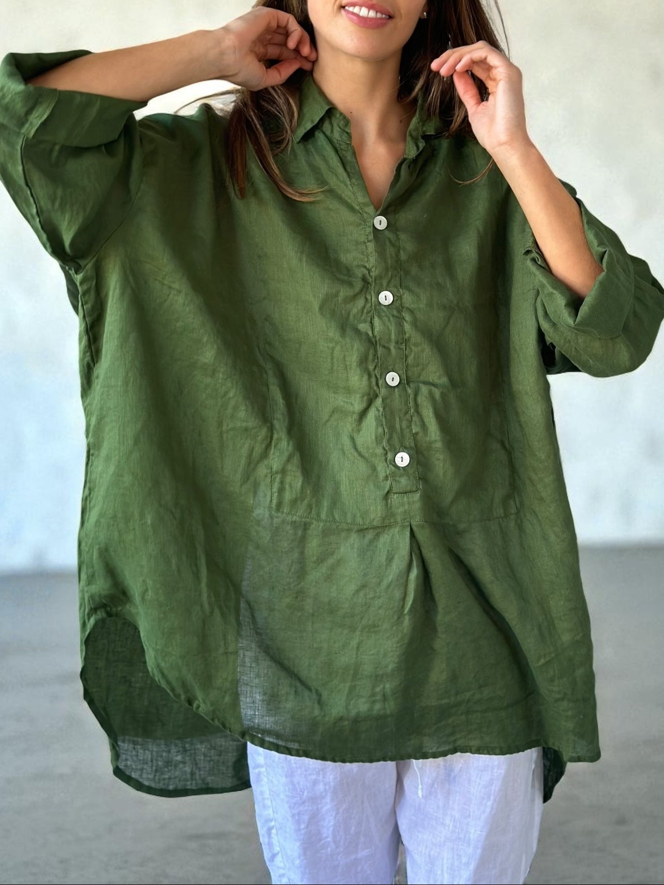 megan shirt - moss linen Apparel