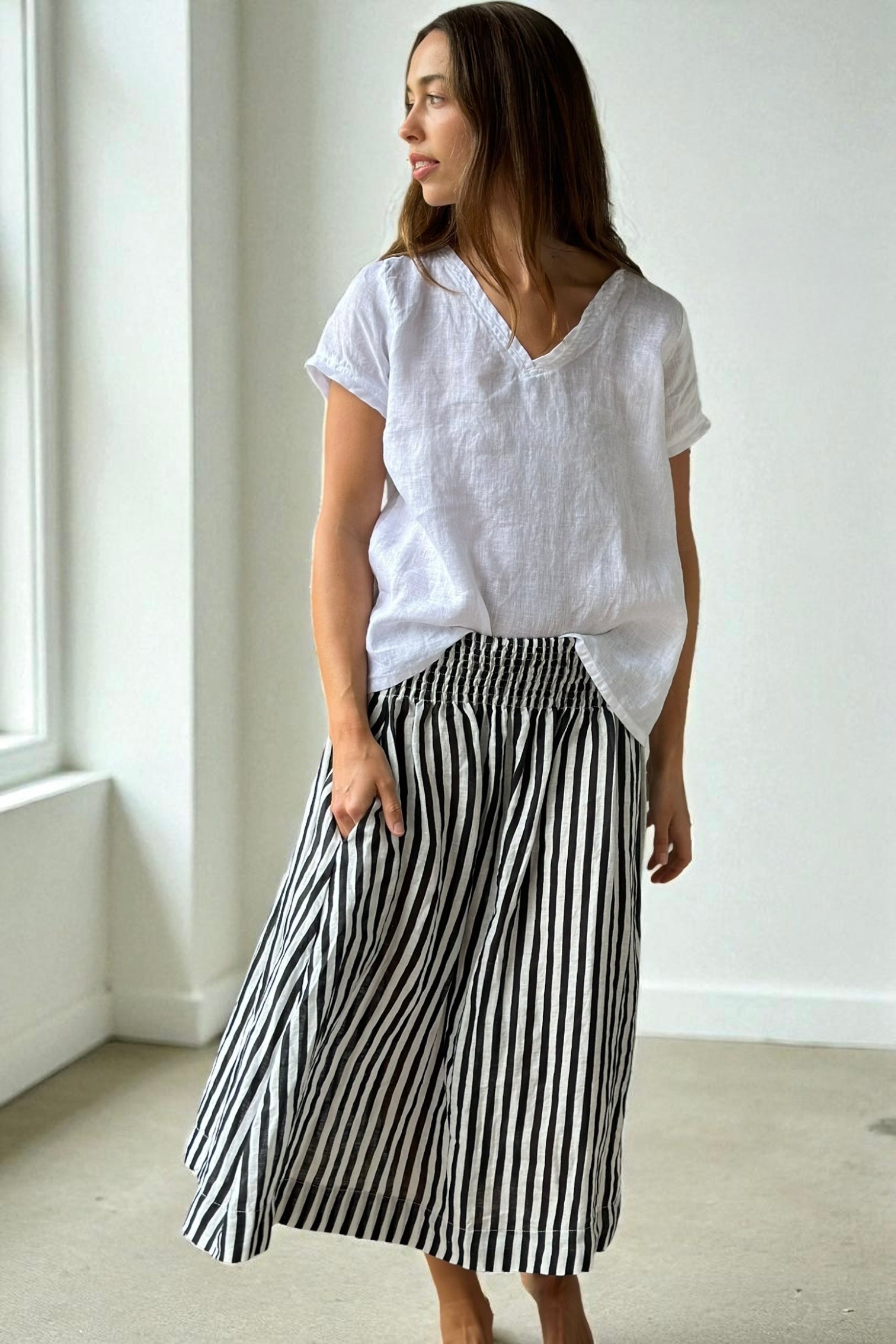 lola skirt-small black stripe linen Apparel