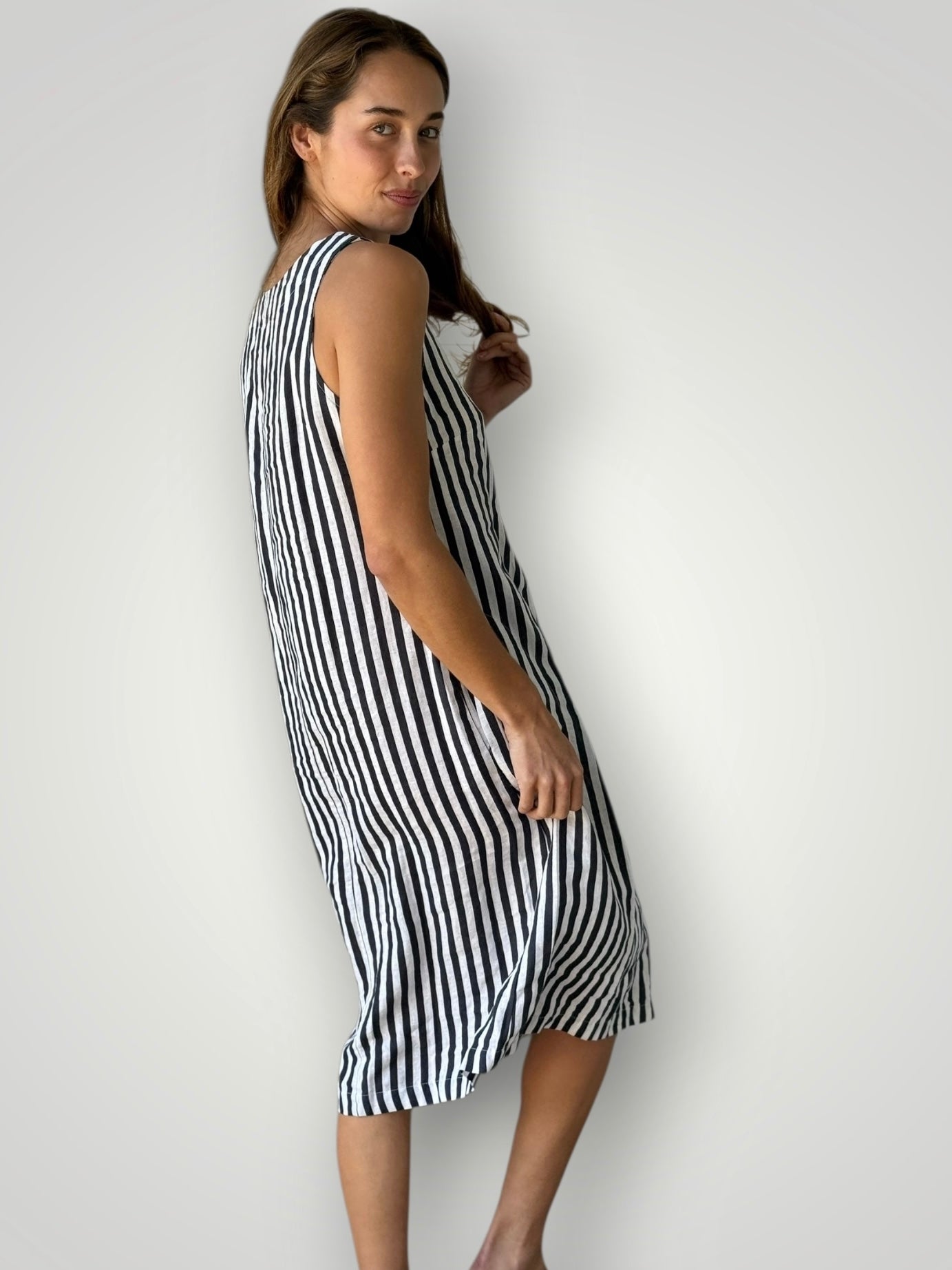 becky dress - charcoal stripe linen Apparel