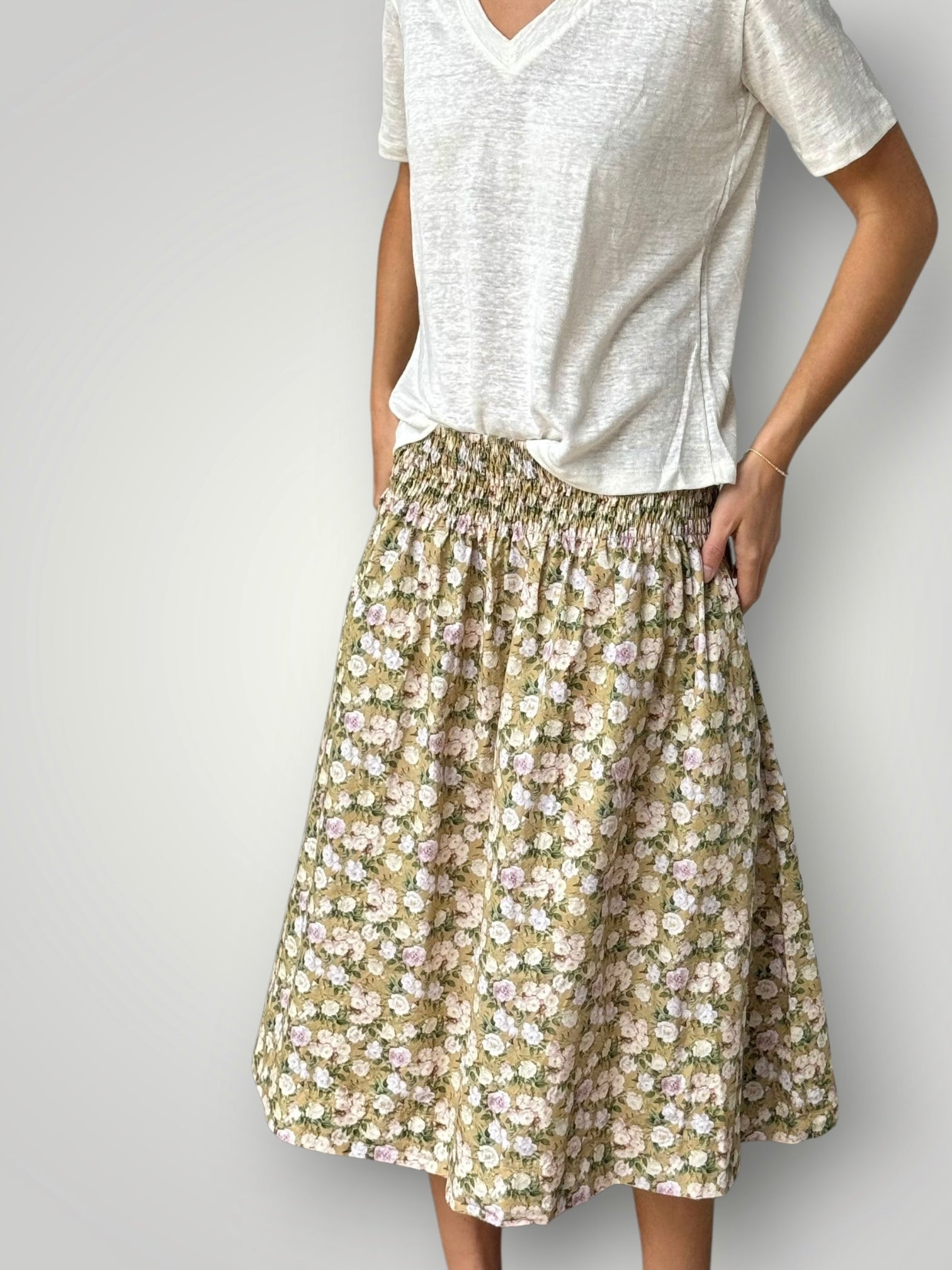 lola skirt - summer olive floral cotton Apparel