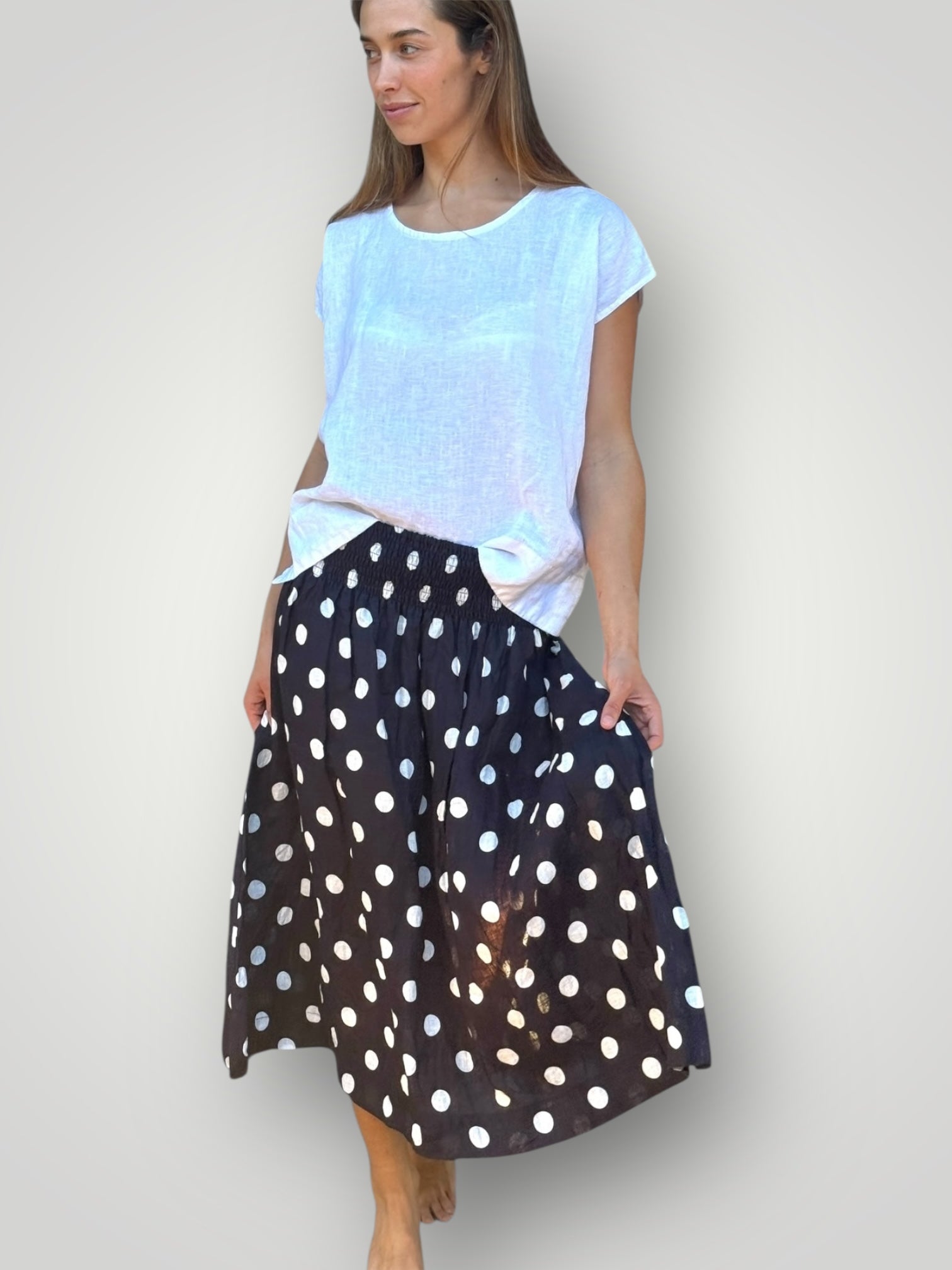 lola skirt - navy spot linen Apparel