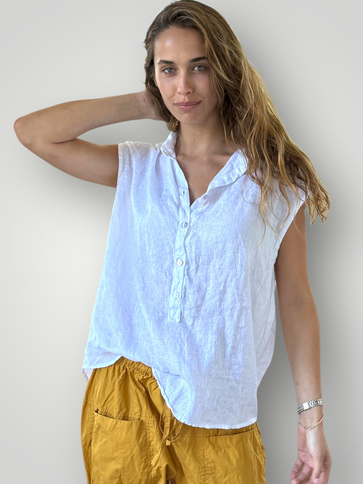 lexi top- white linen Apparel