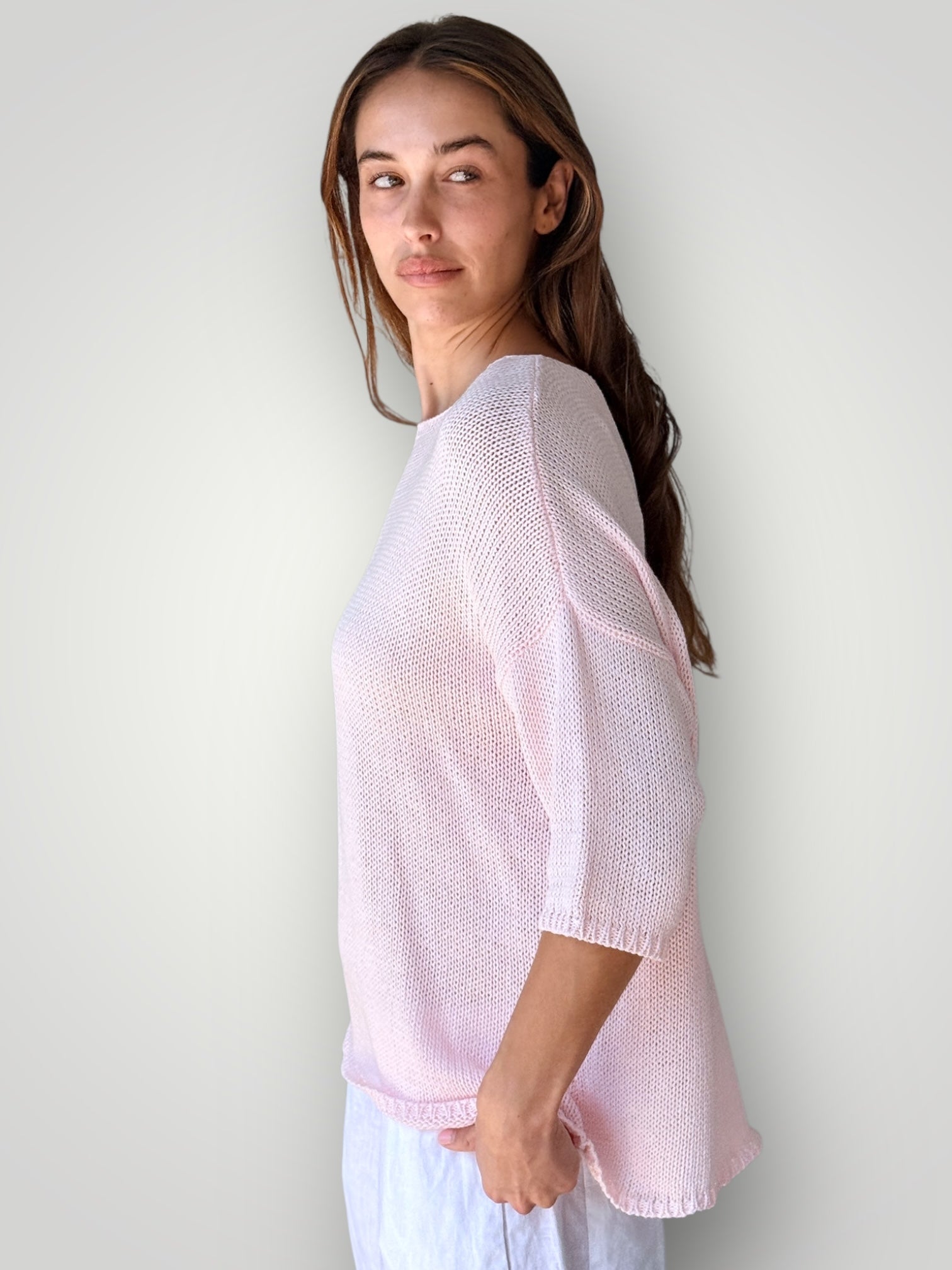 alex top - soft pink cotton knit Apparel