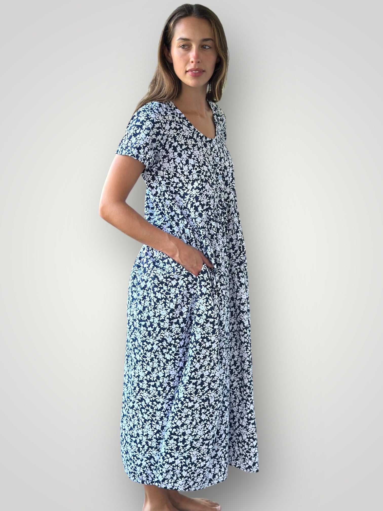 audrey dress - navy flower cotton Apparel