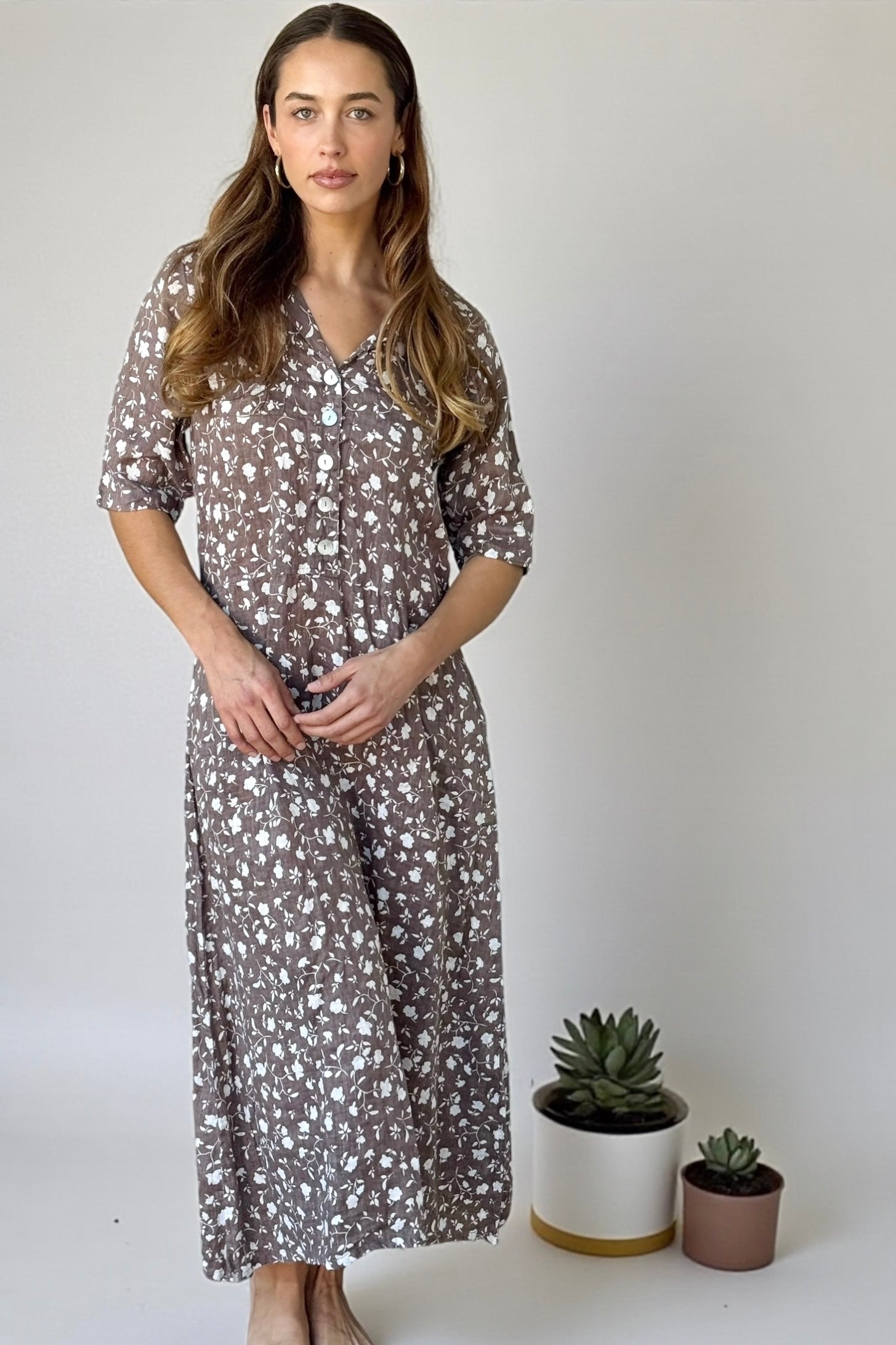 bridget dress - soil floral linen Apparel