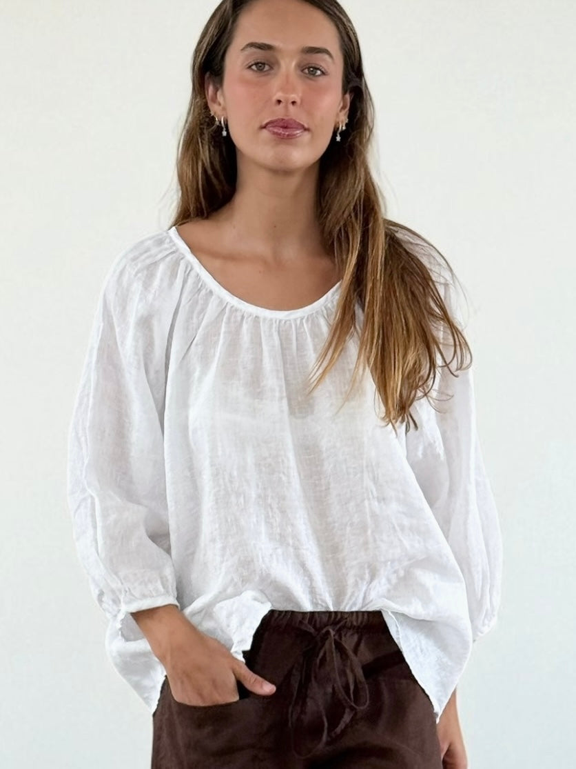 louisa top-white linen Apparel