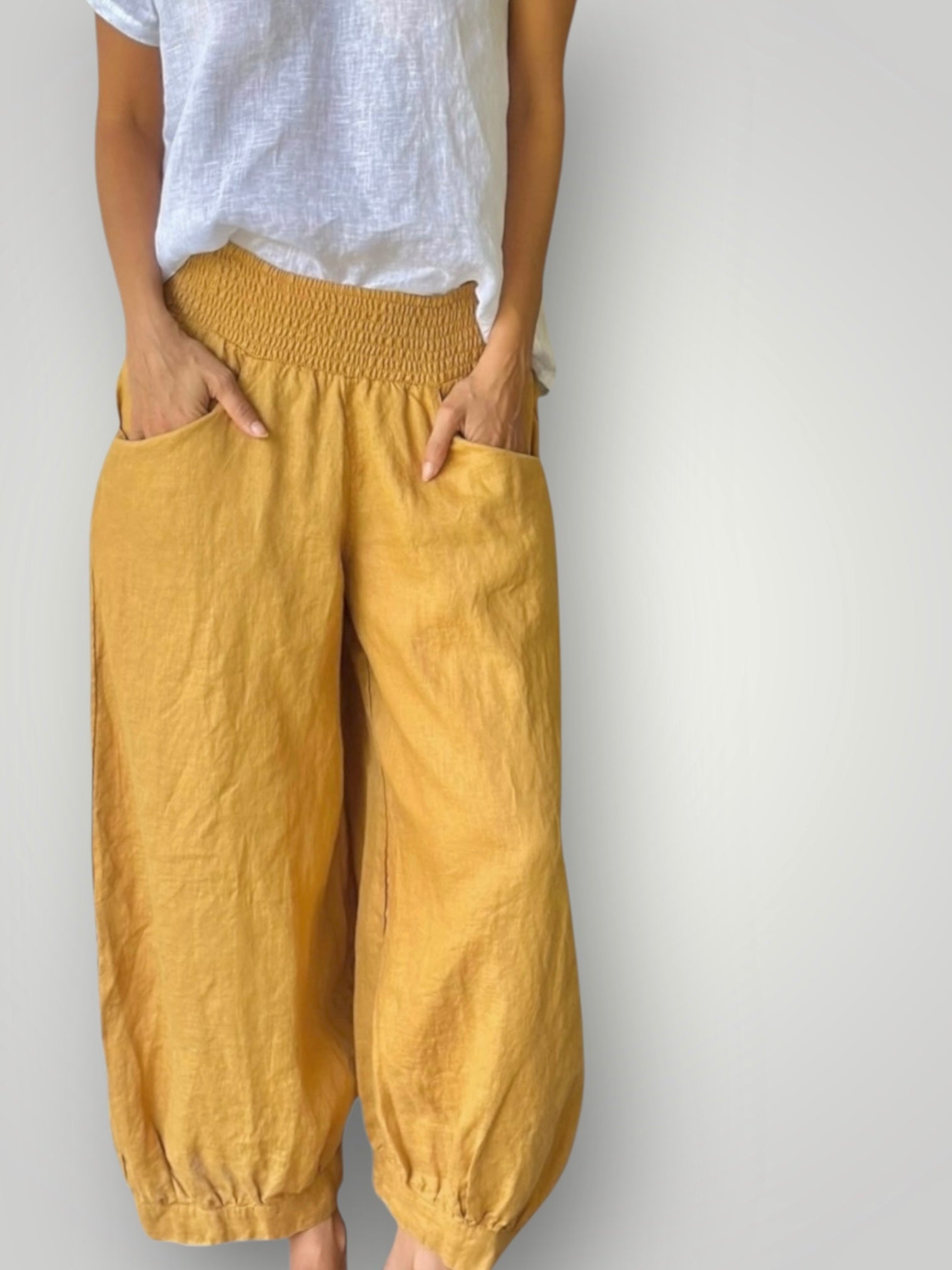 jackie pant-turmeric linen Apparel