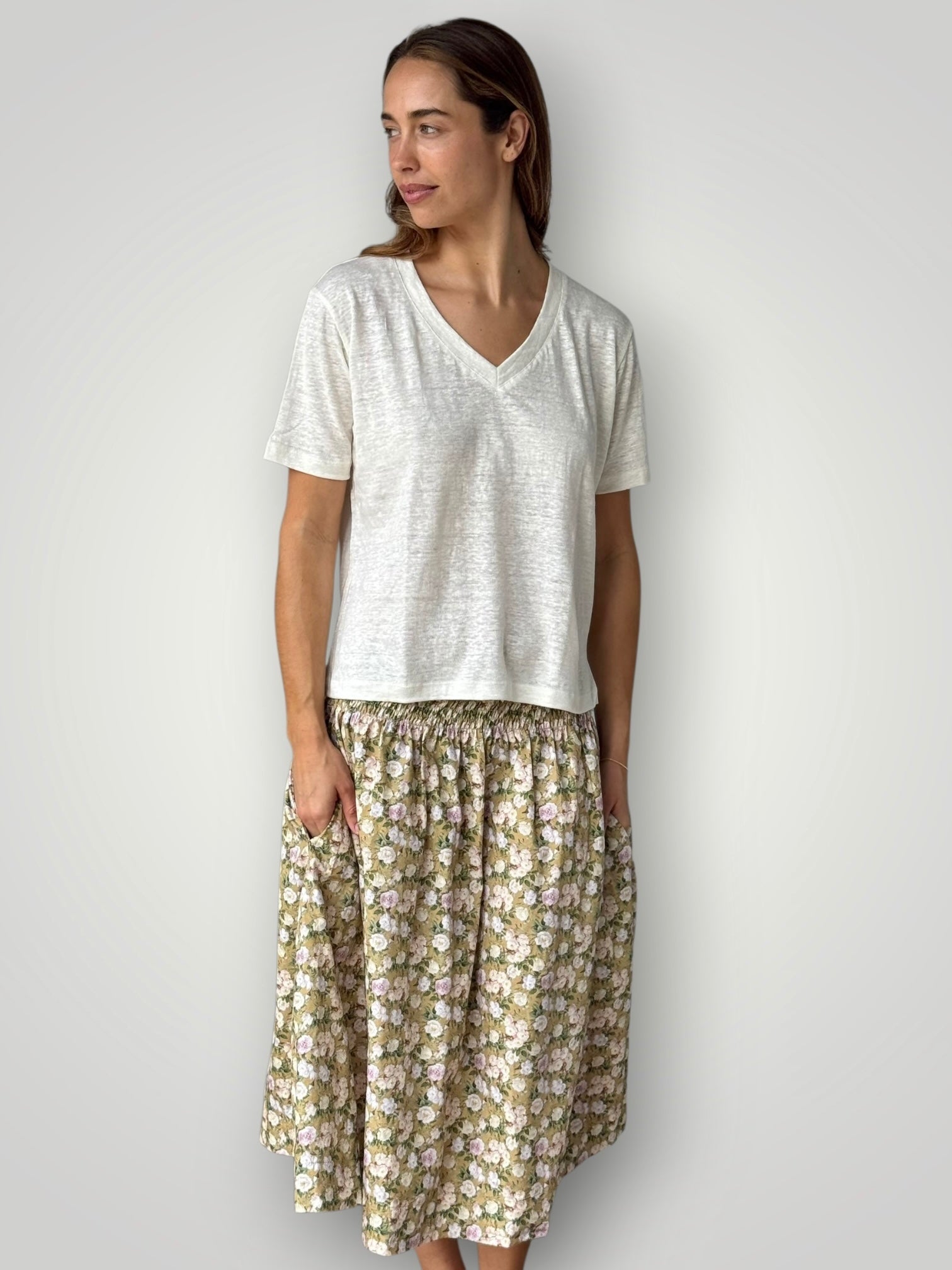 lola skirt - summer olive floral cotton Apparel