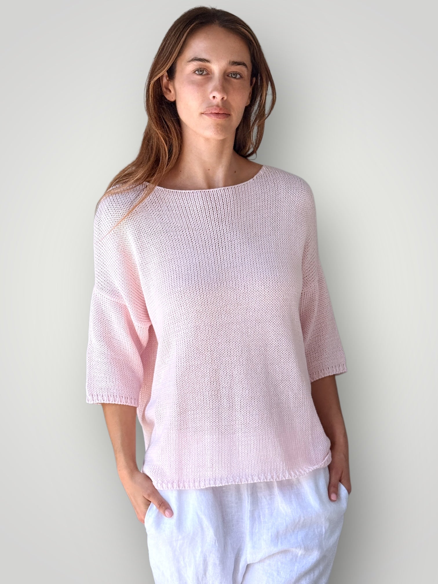 alex top - soft pink cotton knit Apparel