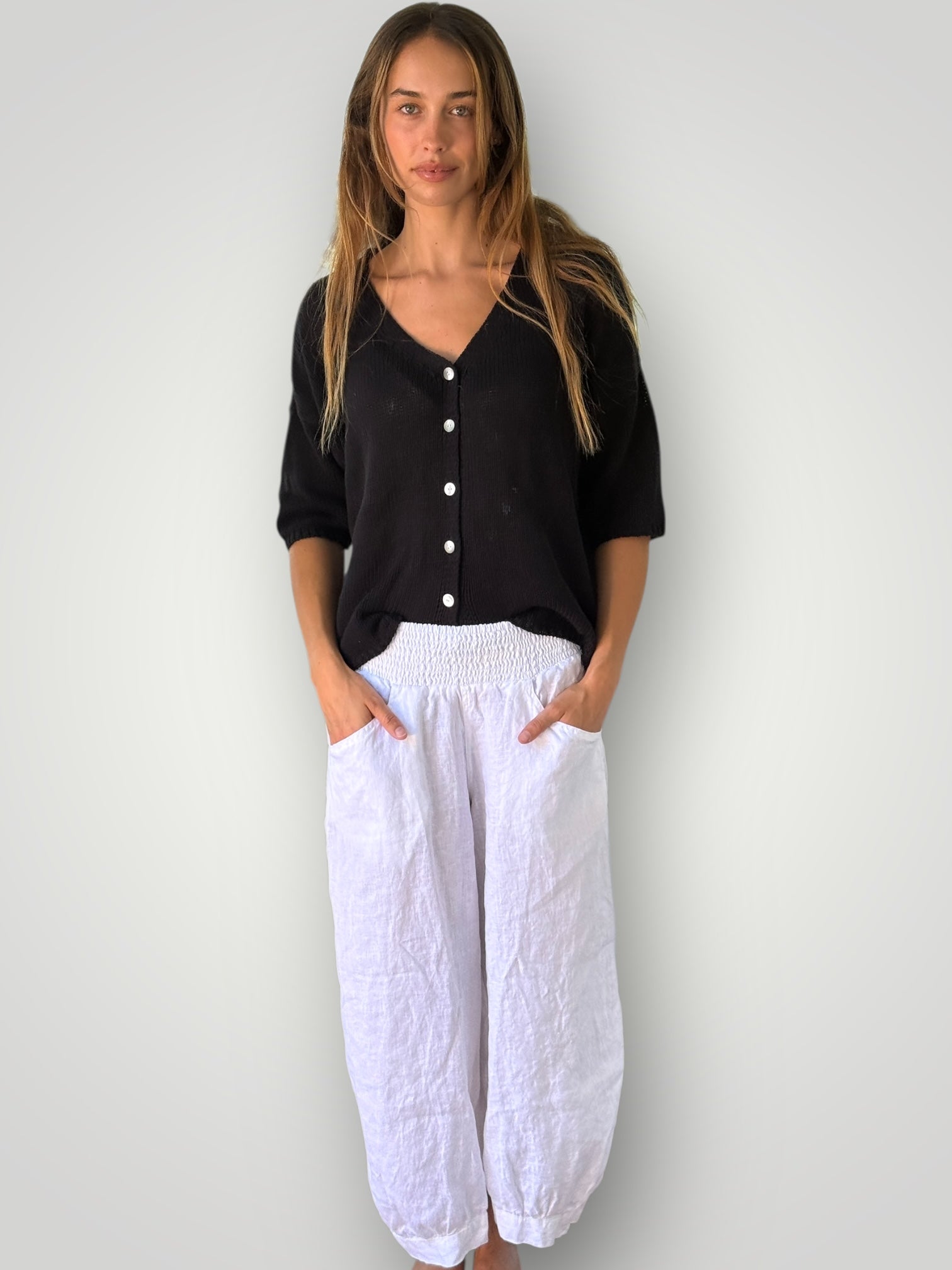 jackie pant-white linen Apparel