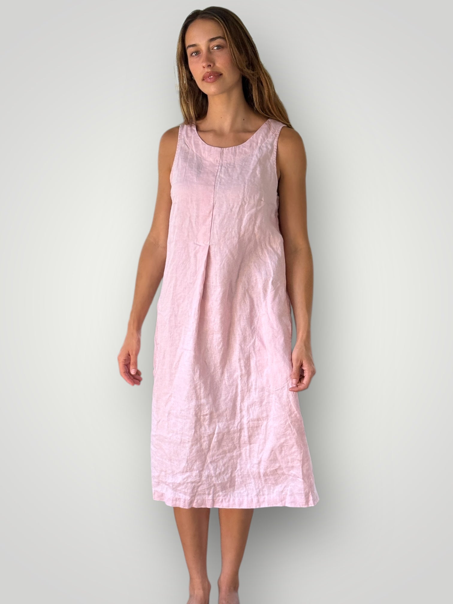 becky dress - peony pink linen Apparel