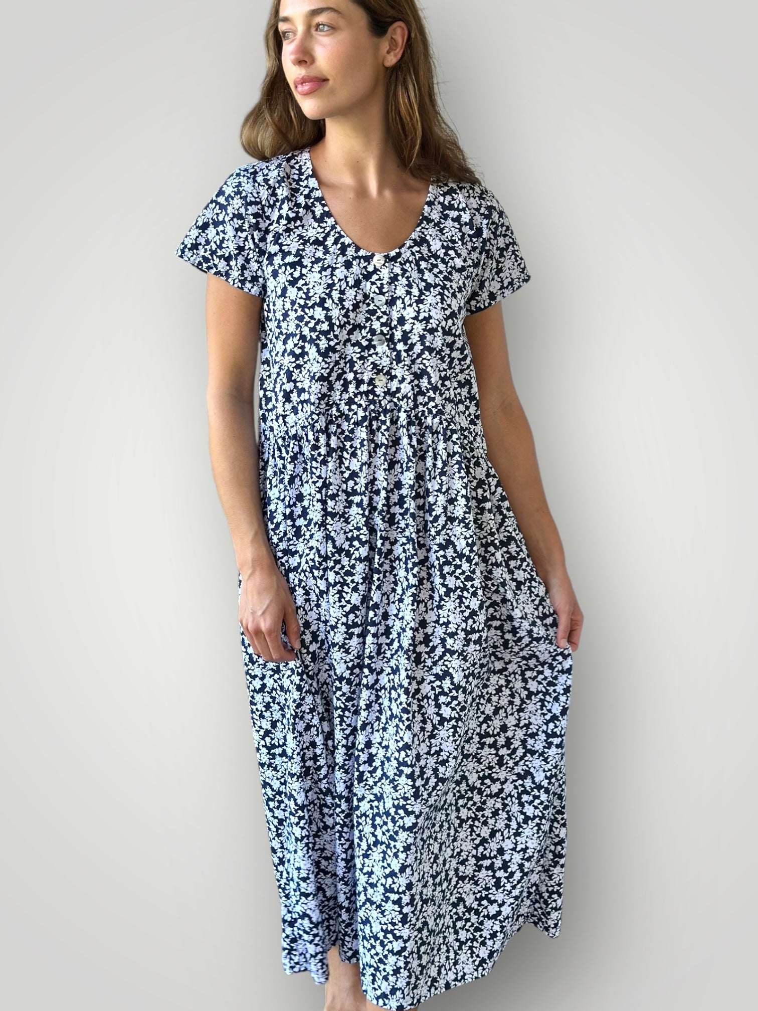 audrey dress - navy flower cotton Apparel