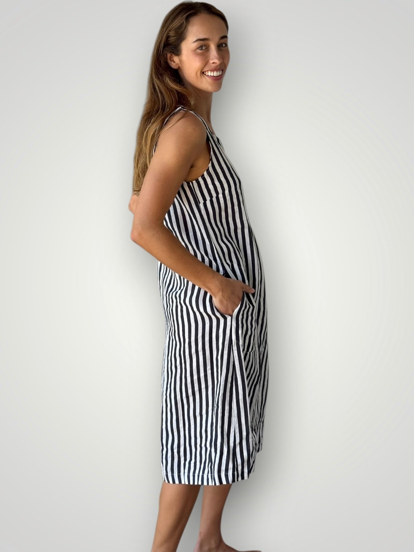 becky dress - charcoal stripe linen Apparel