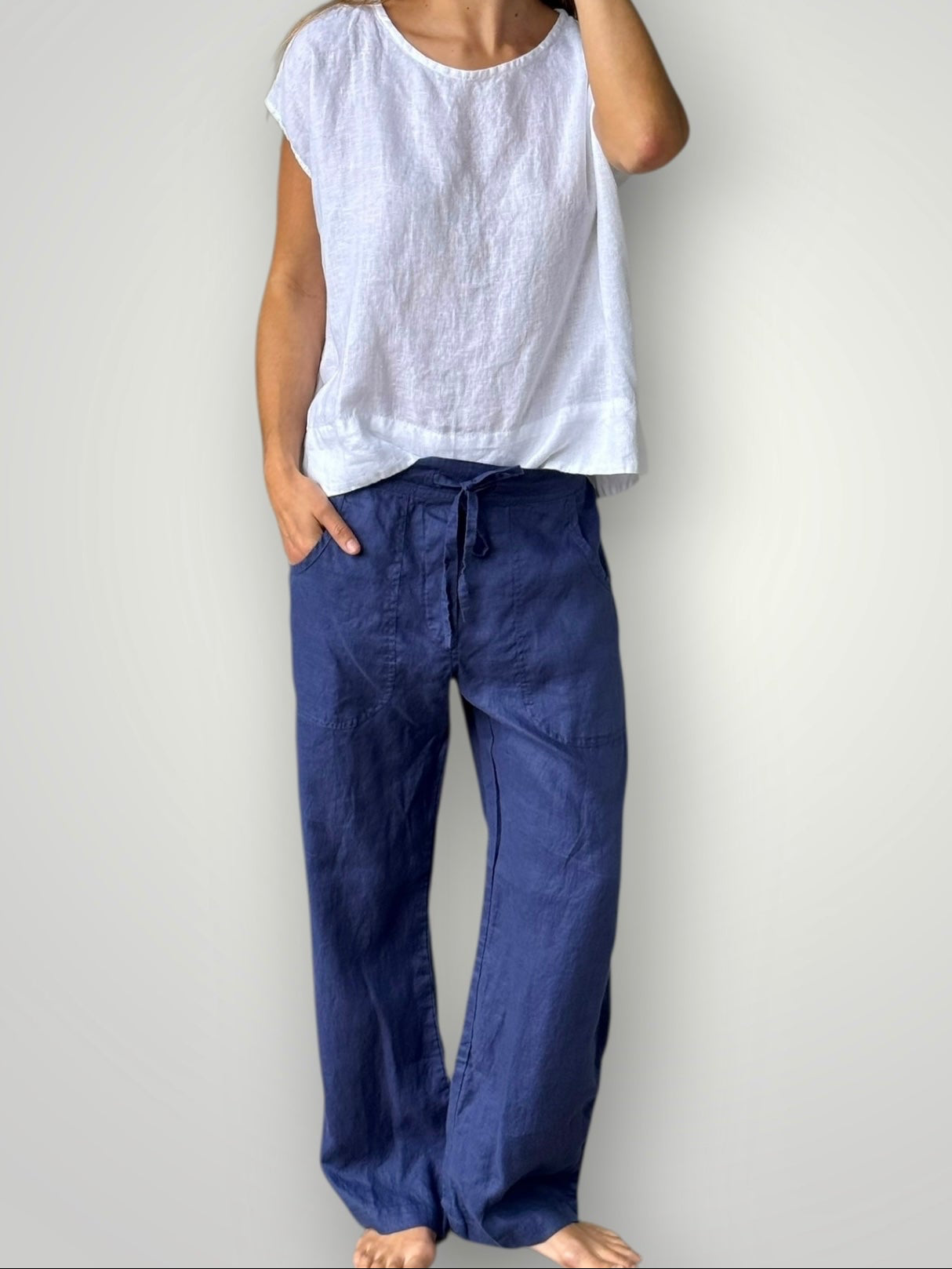 fleur straight leg pants - blue dusk linen Apparel