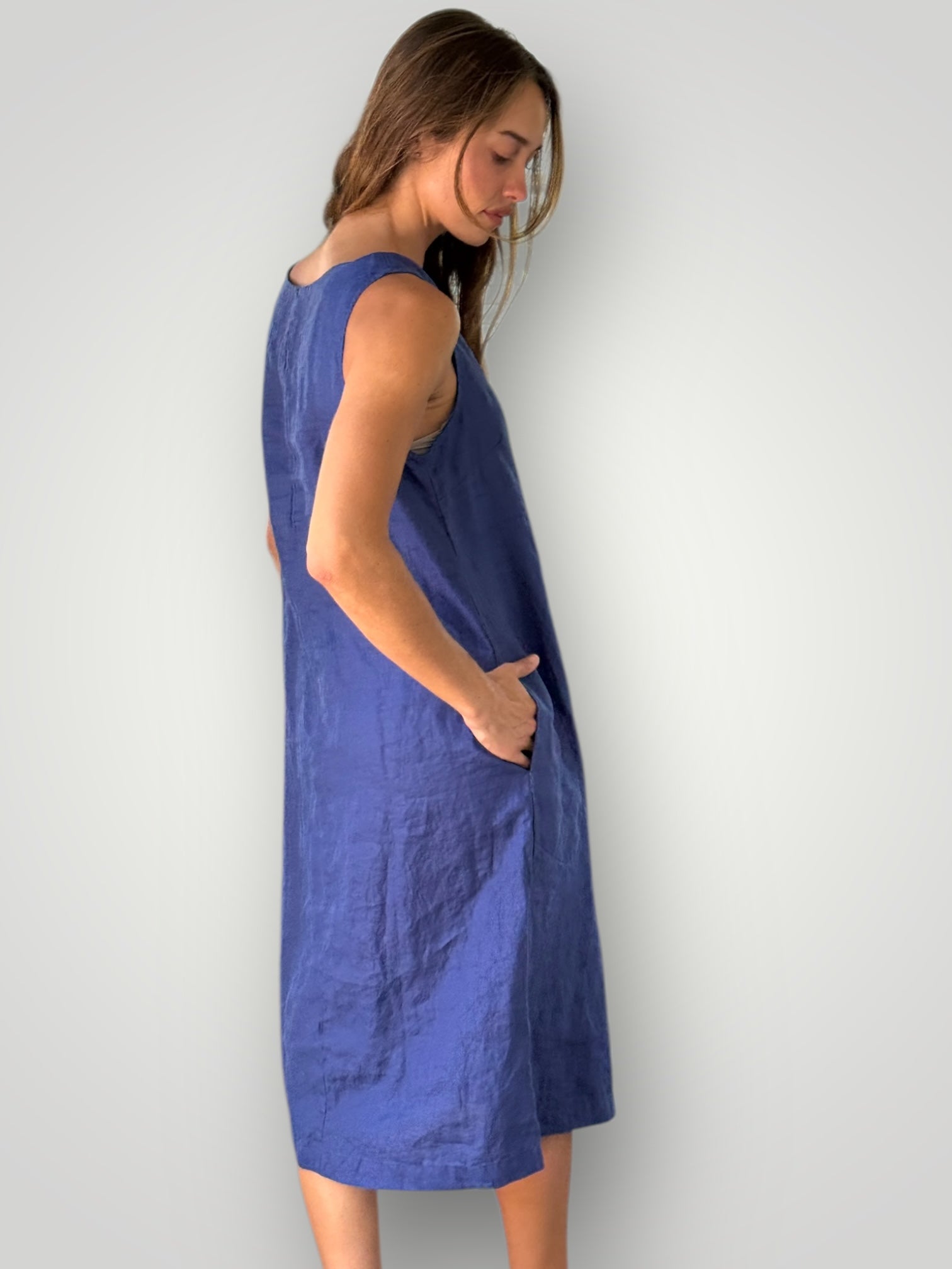 becky dress - blue dusk linen Apparel
