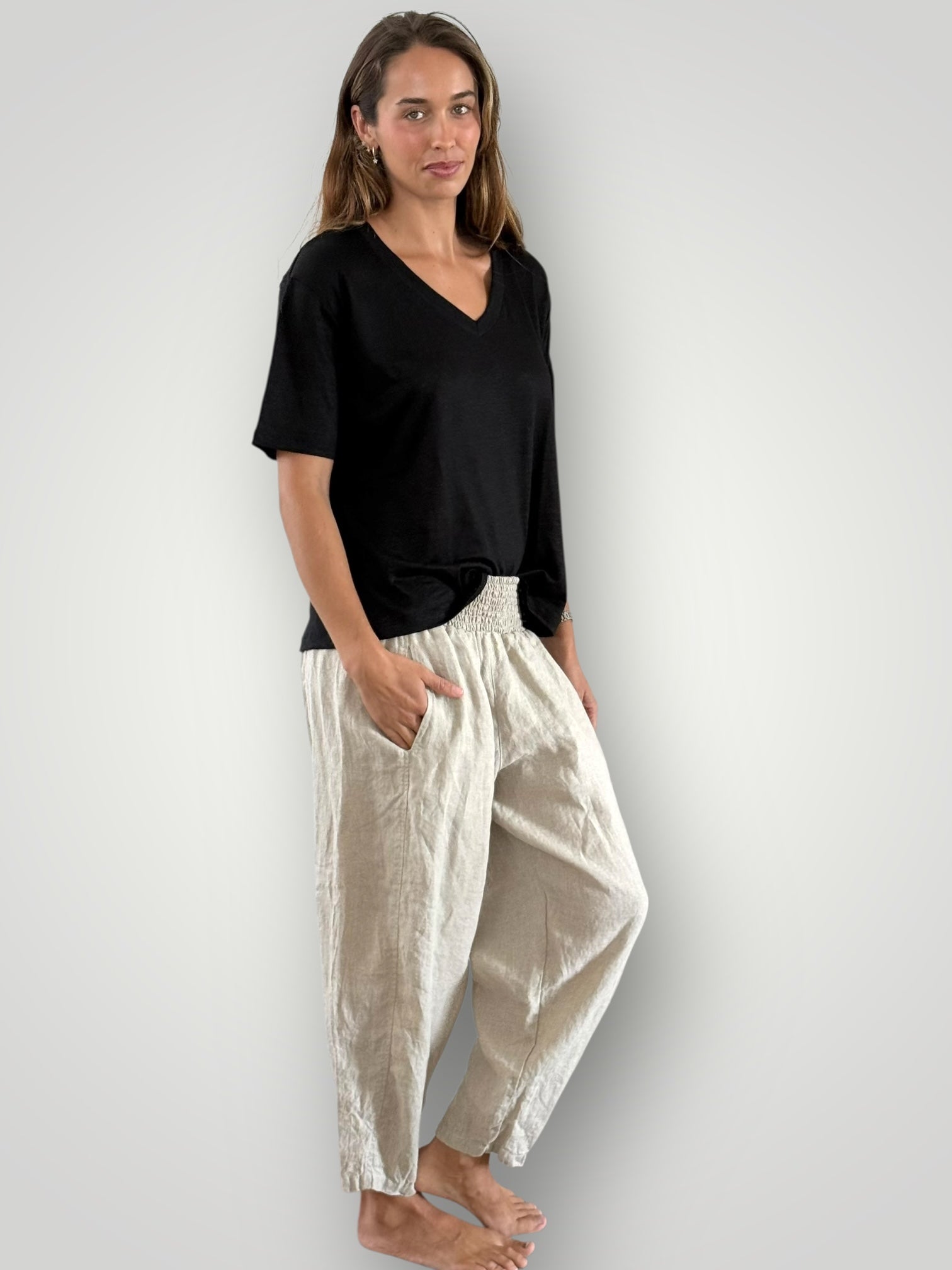 renee linen knit tee - black Apparel