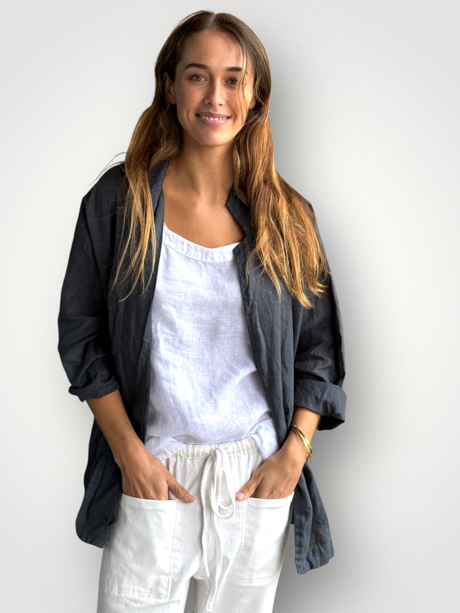 eden blazer - charcoal linen Shirts