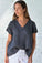 ellie v neck-charcoal linen Apparel