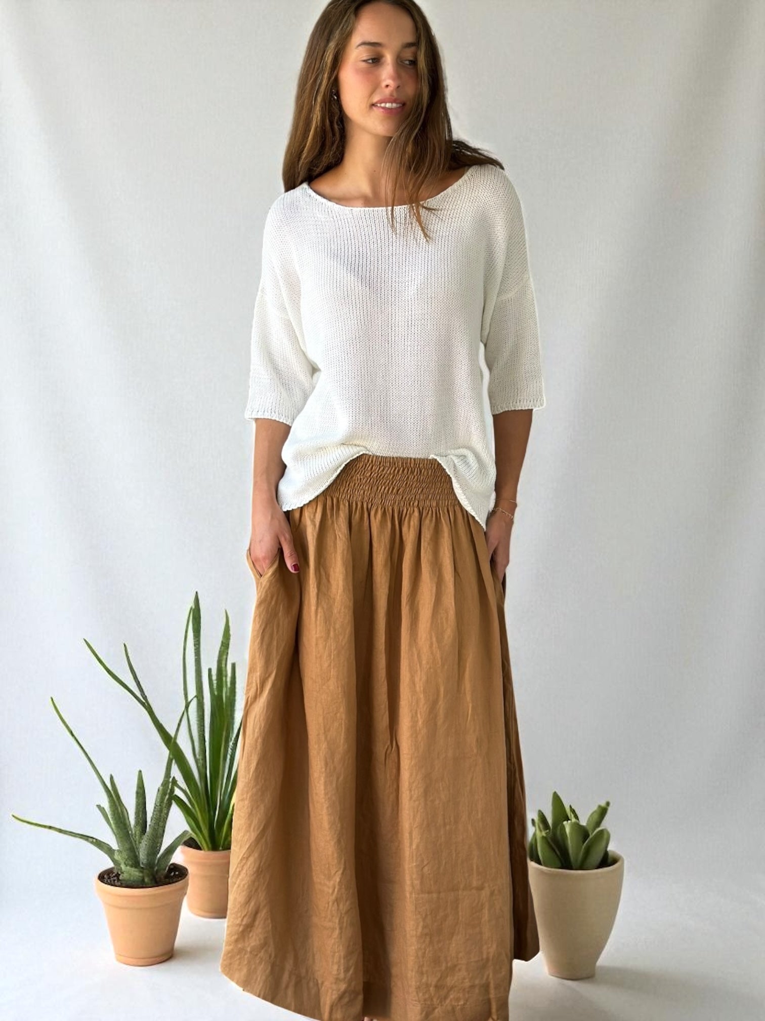 lulu skirt - caramel linen Apparel