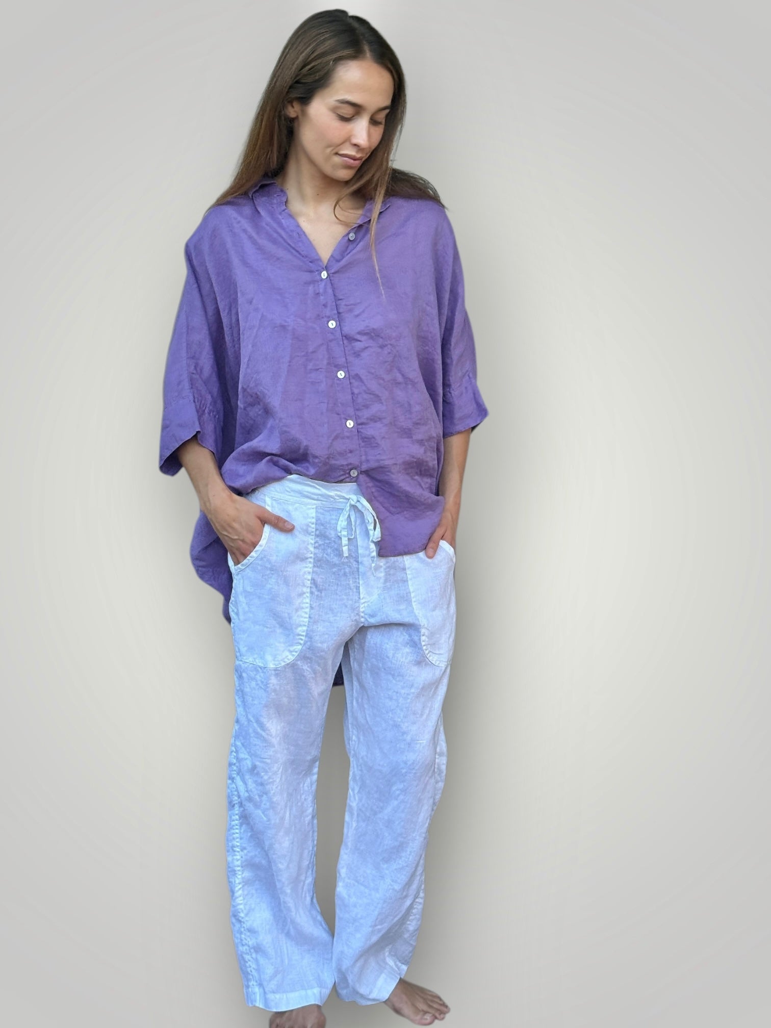 fleur straight leg pants - white linen Apparel