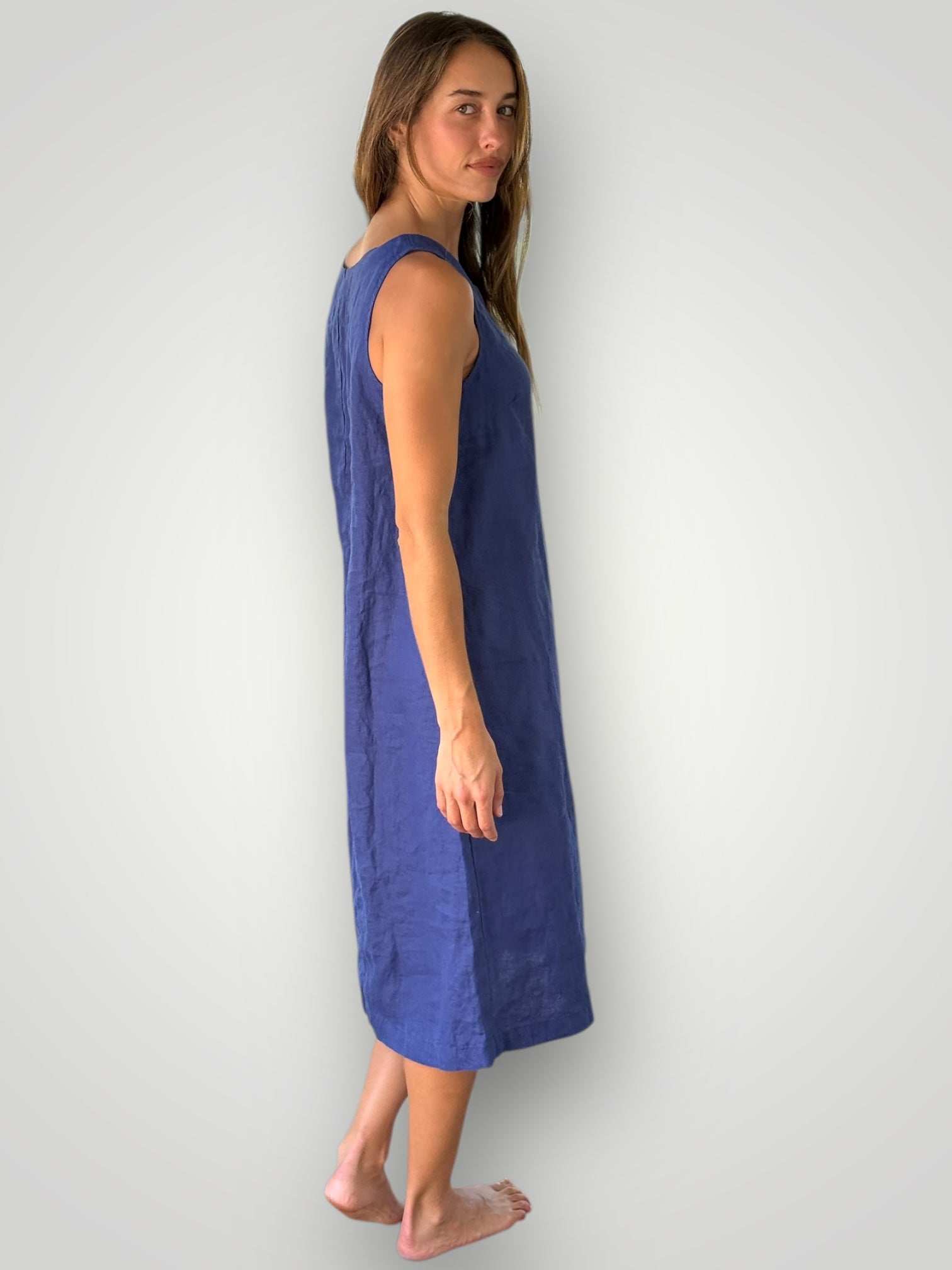 becky dress - blue dusk linen Apparel