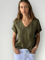 ellie v neck top - army linen Apparel