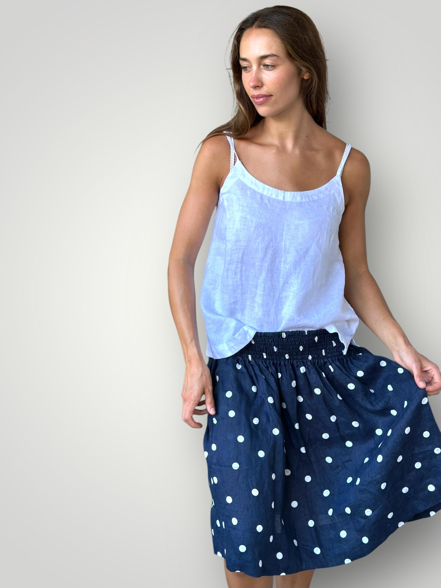 zoe skirt - navy spot linen Apparel