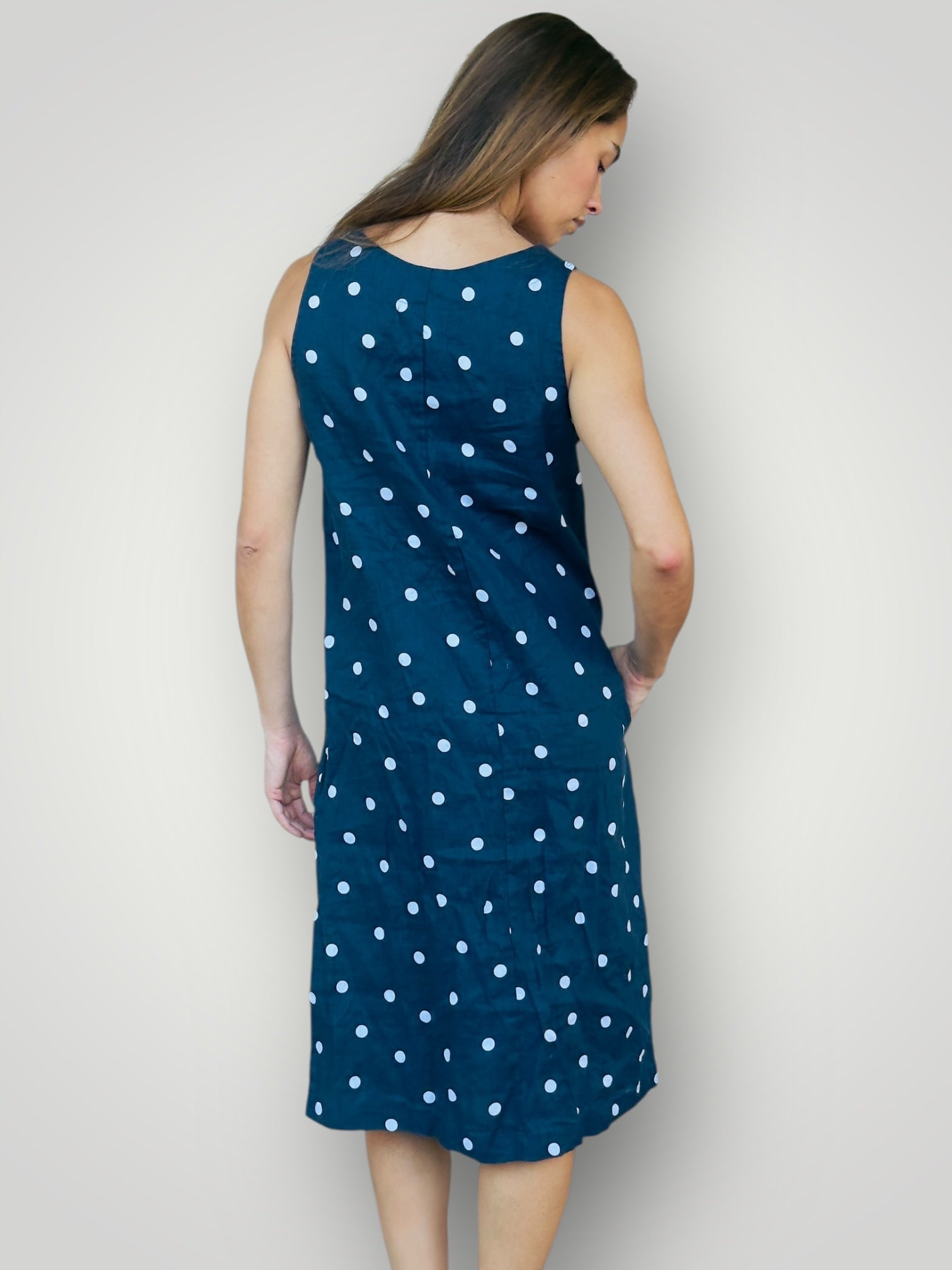 becky dress - navy spot linen Apparel