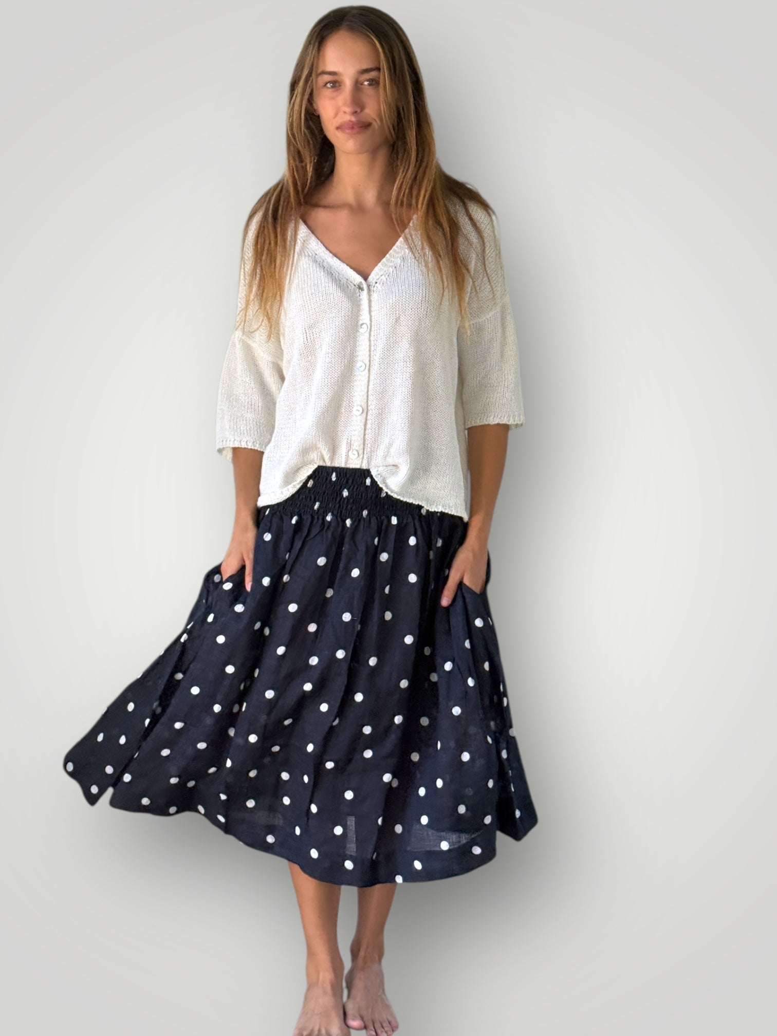 lola skirt - sm navy spot linen Apparel