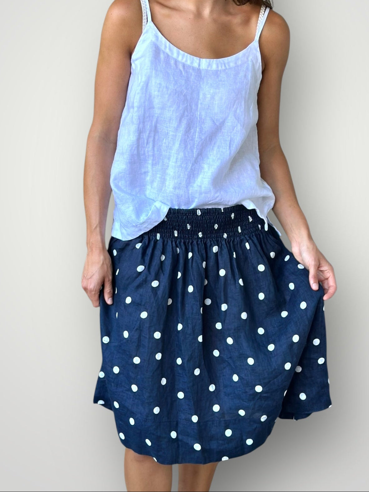 zoe skirt - navy spot linen Apparel