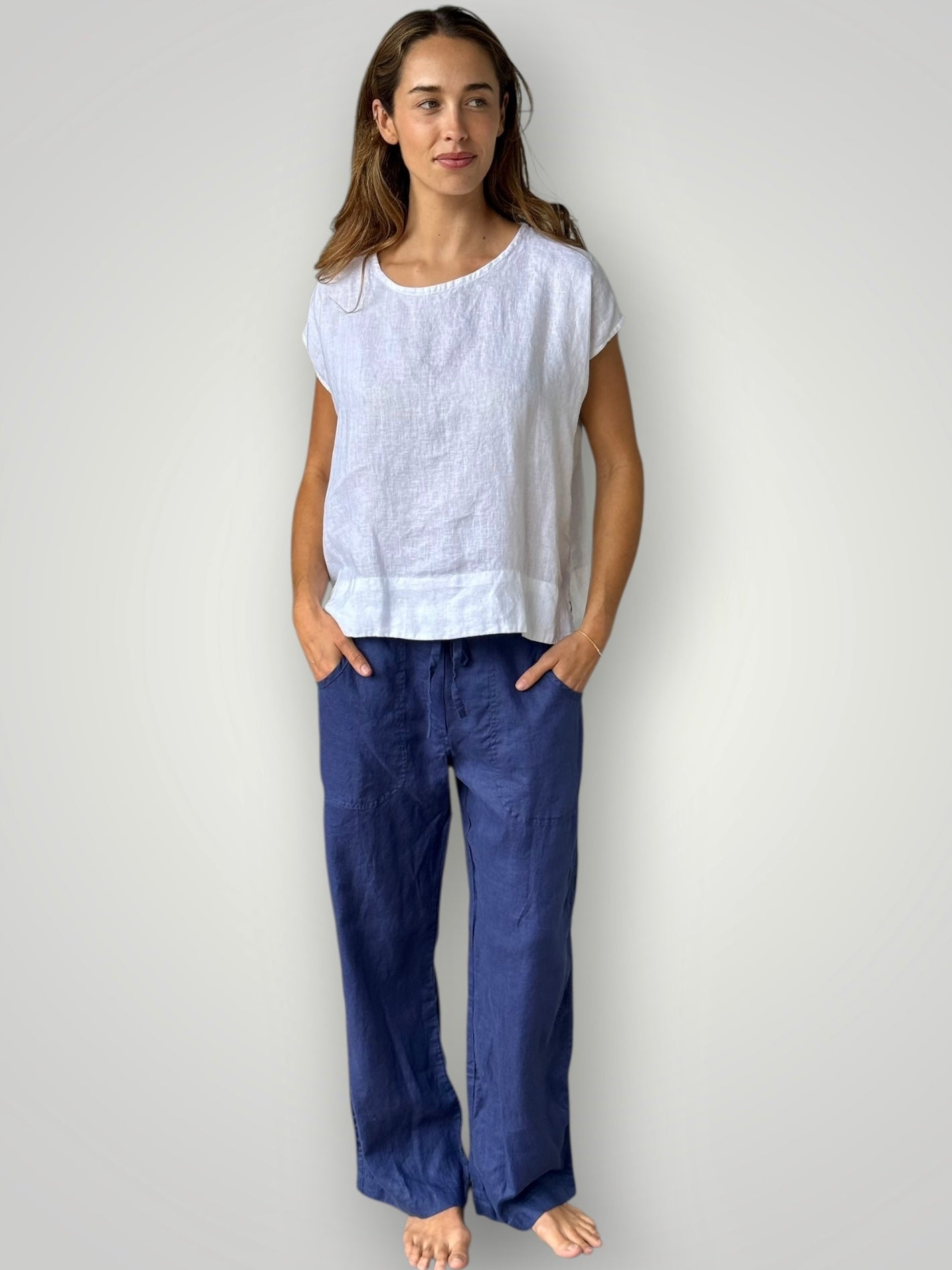 fleur straight leg pants - blue dusk linen Apparel