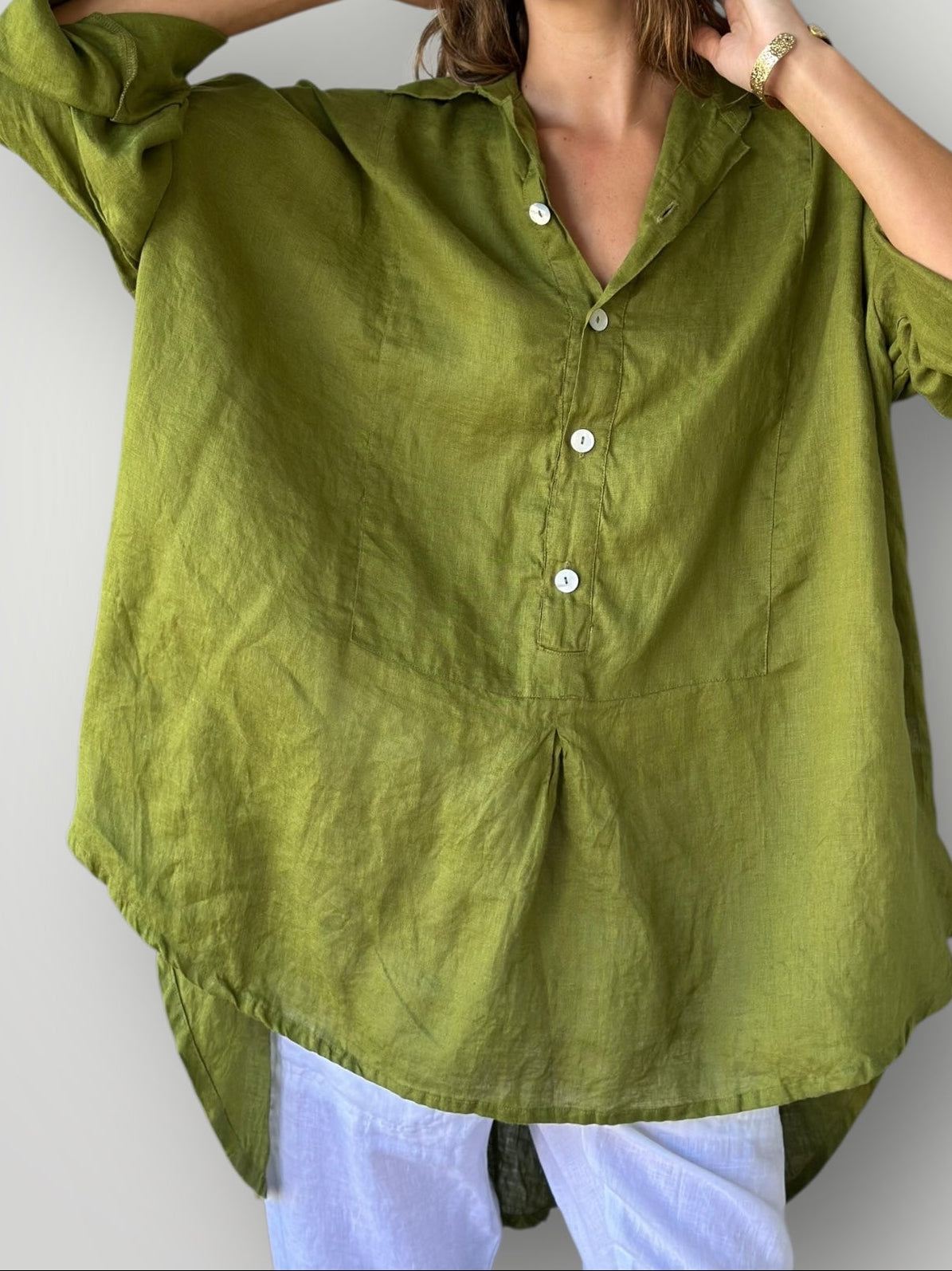 megan shirt - olive linen Apparel