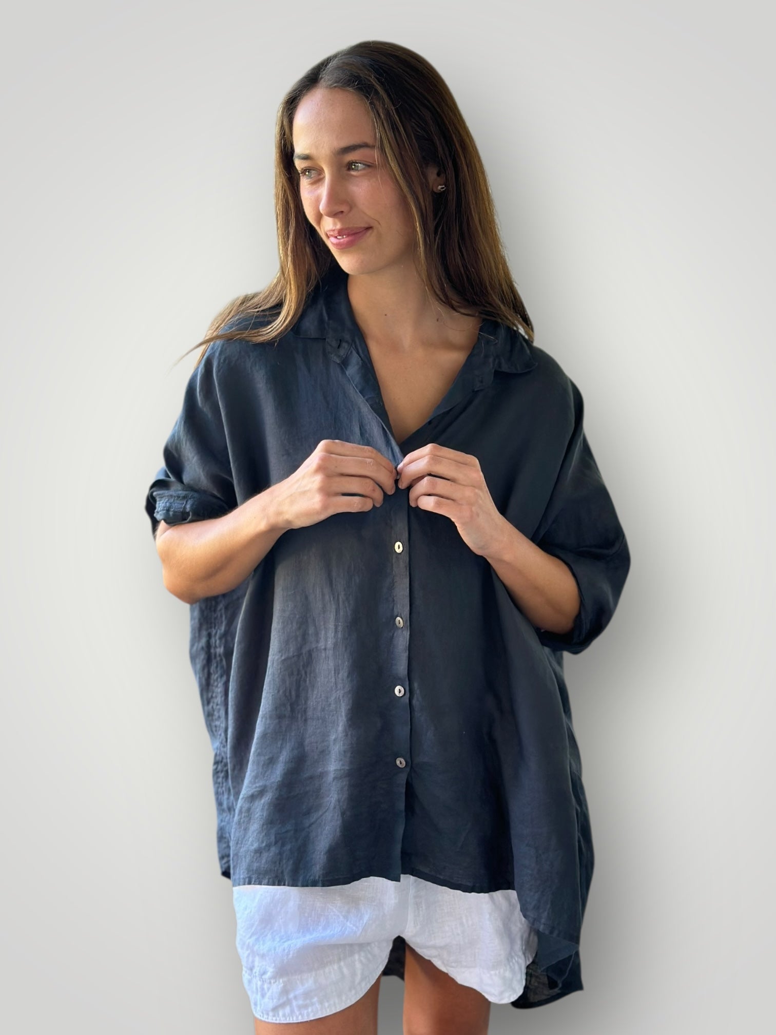 issey shirt - charcoal linen Apparel